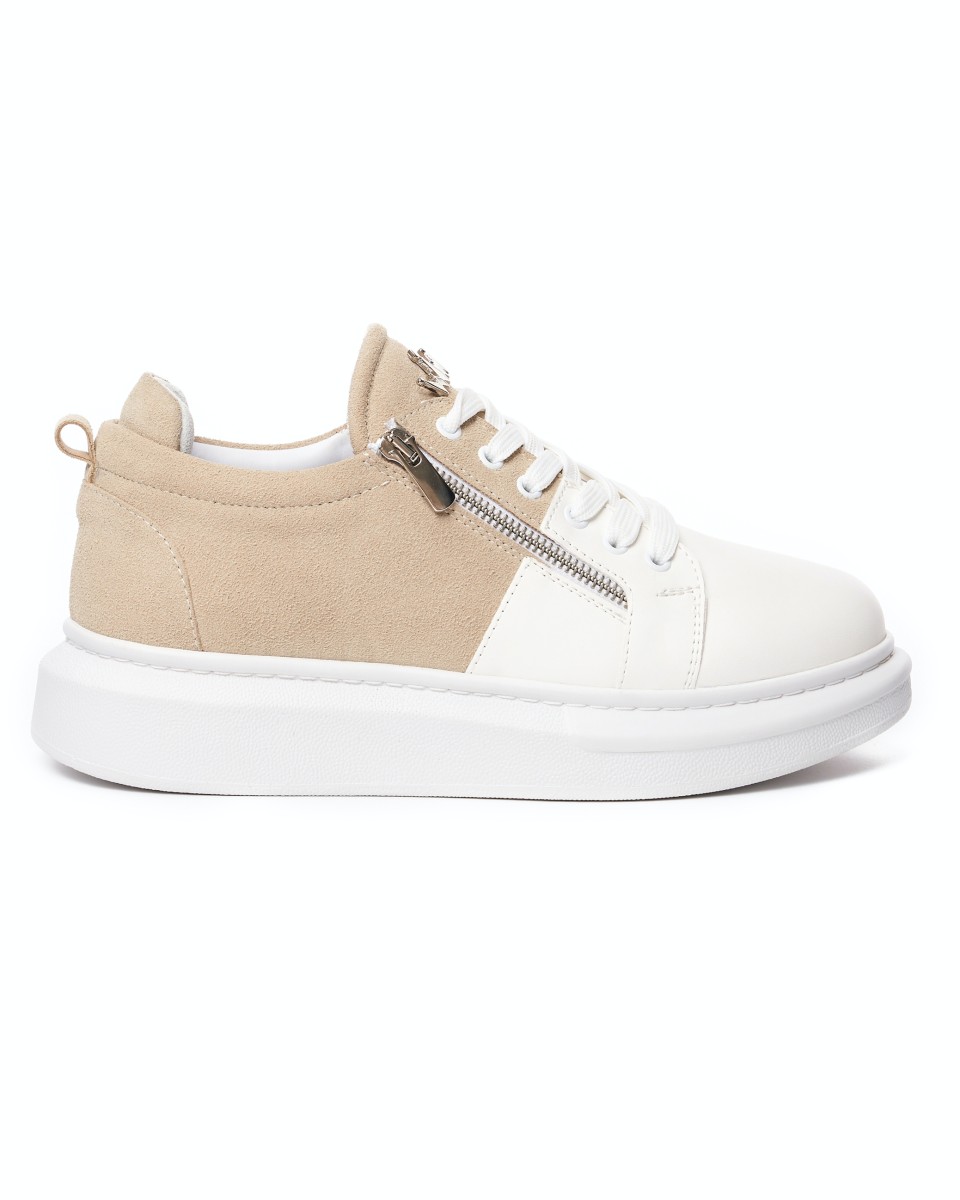 Zwerver Gloed Milieuactivist Hype Sole Zipped Style Sneakers in Cream-White
