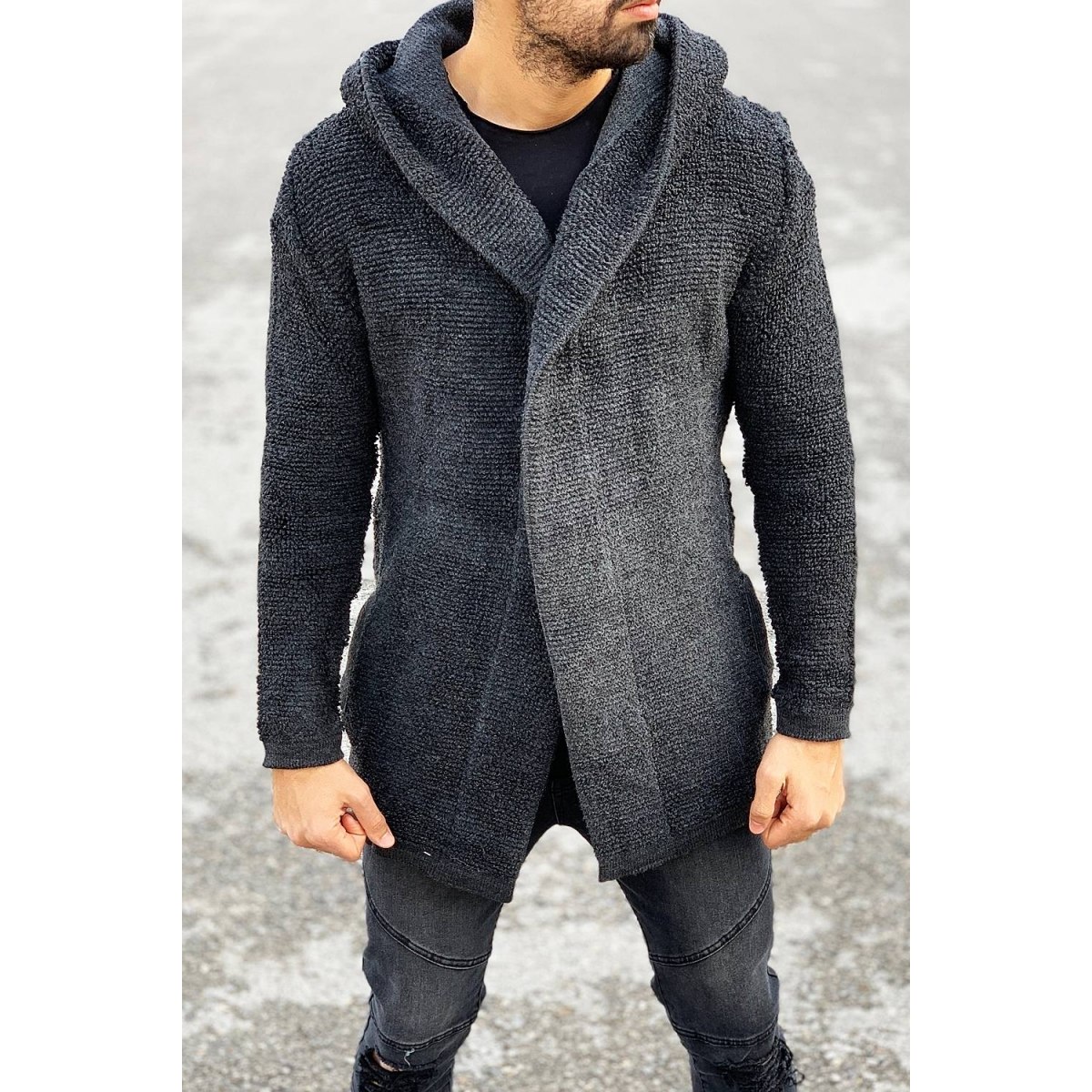 Comfortable Hooded Cardigan in Charcoal Grey