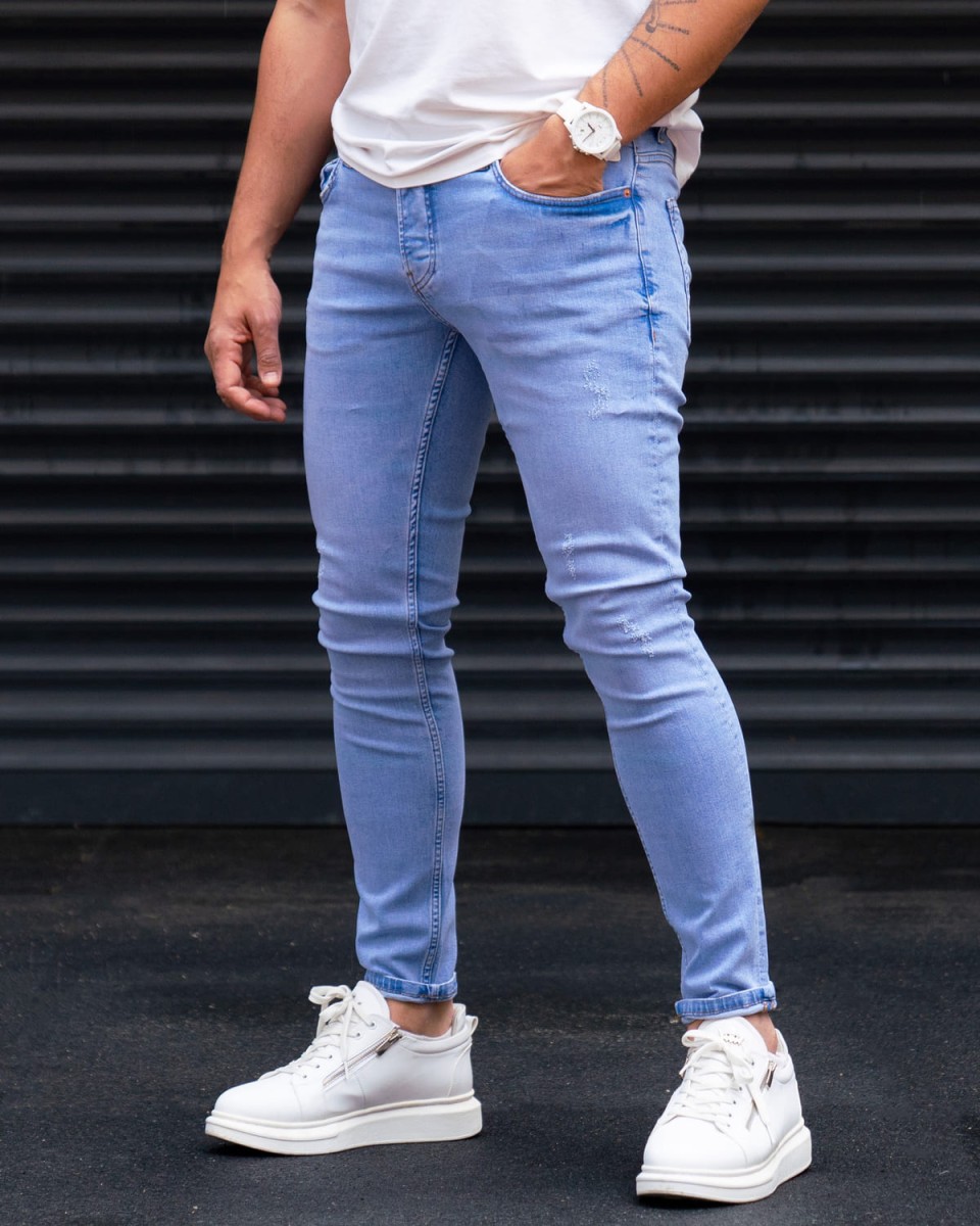 Casual Washed Slim Fit Jeans in Ice Blue | Martin Valen
