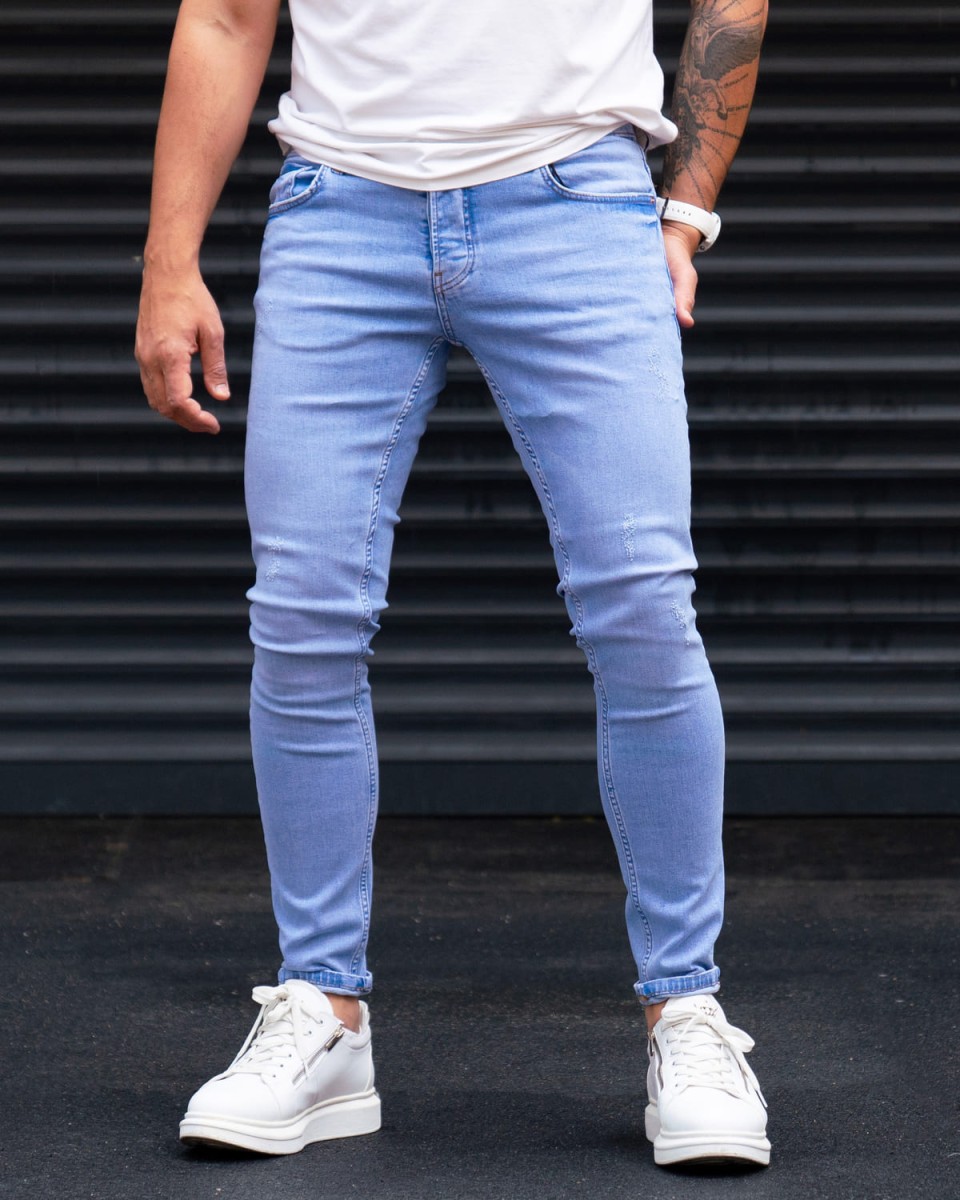 Casual Washed Slim Fit Jeans in Ice Blue