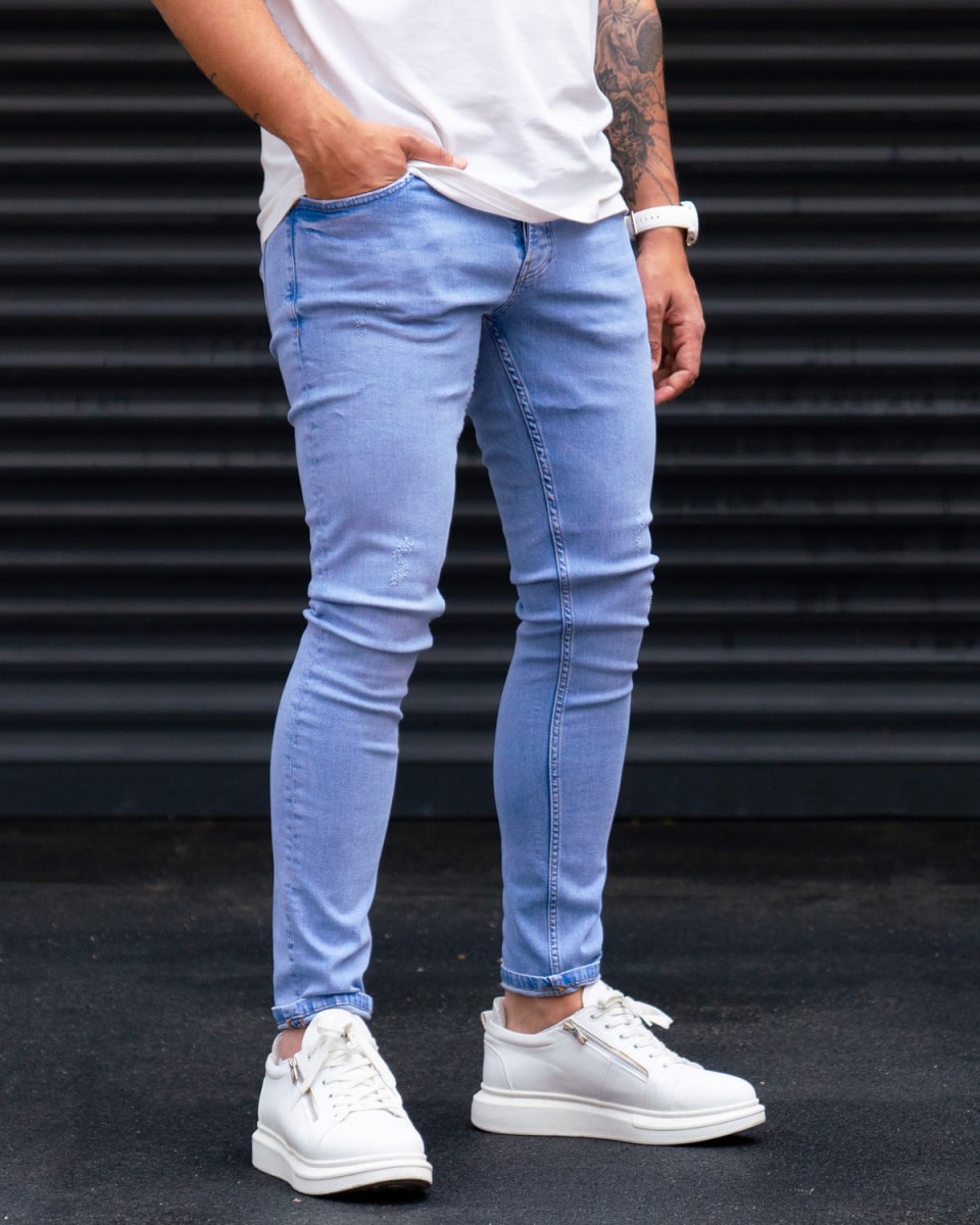 Casual Washed Slim Fit Jeans in Ice Blue | Martin Valen