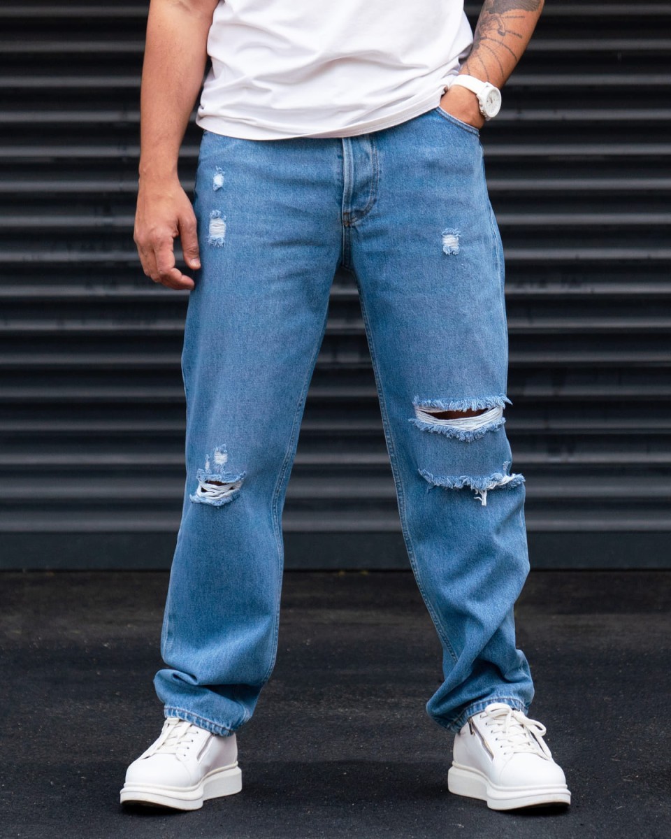 Ripped Detail Baggy Hiphop Jeans in Blue | Martin Valen