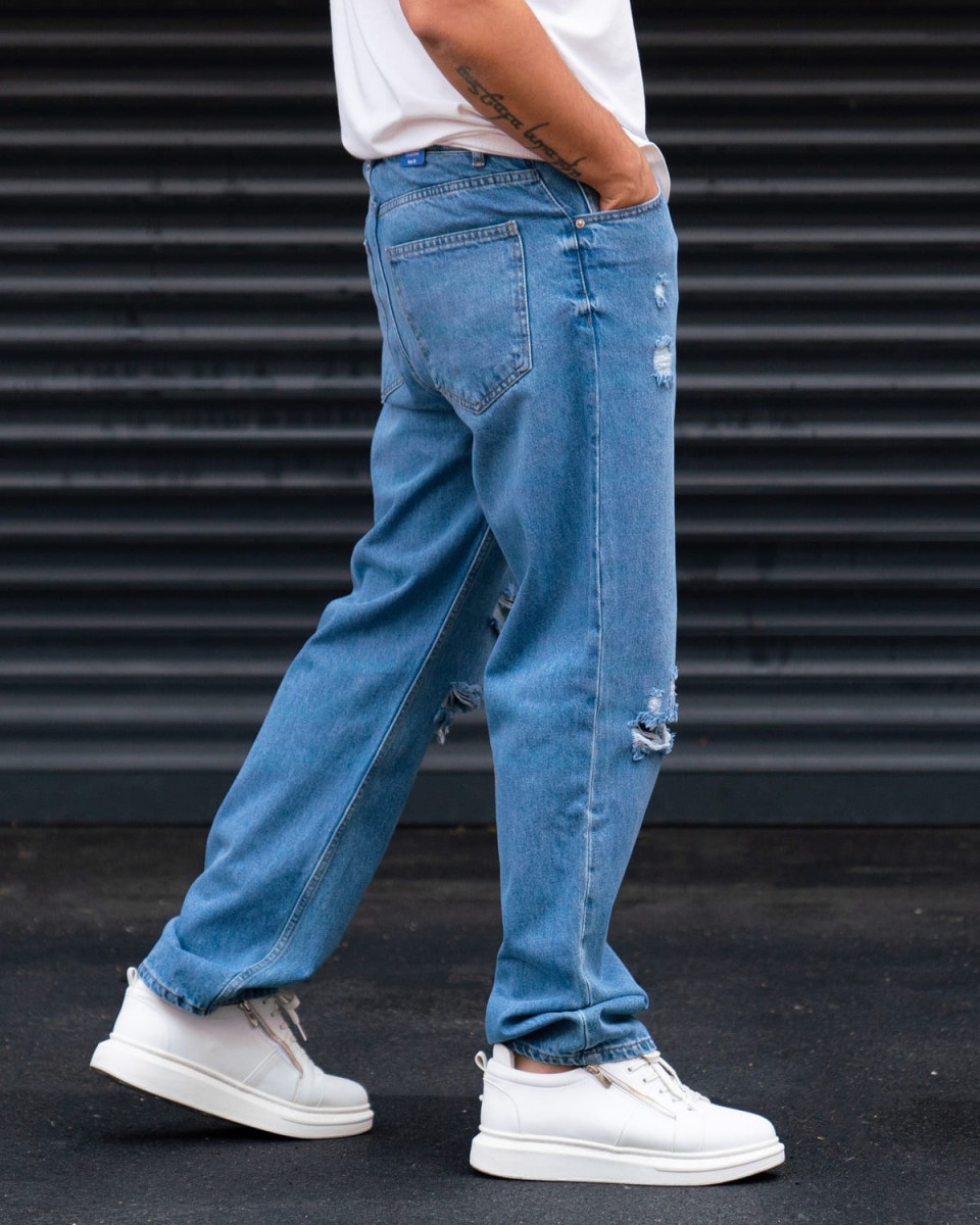 Ripped Detail Baggy Hiphop Jeans in Blue | Martin Valen
