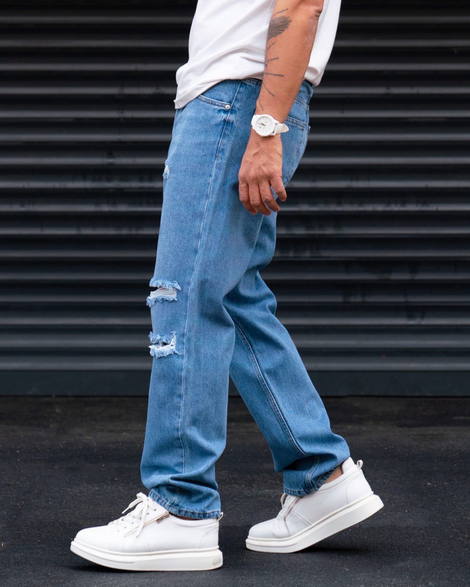Jeans Largos de Hip-hop com Detalhes Rasgados em Azul | Martin Valen