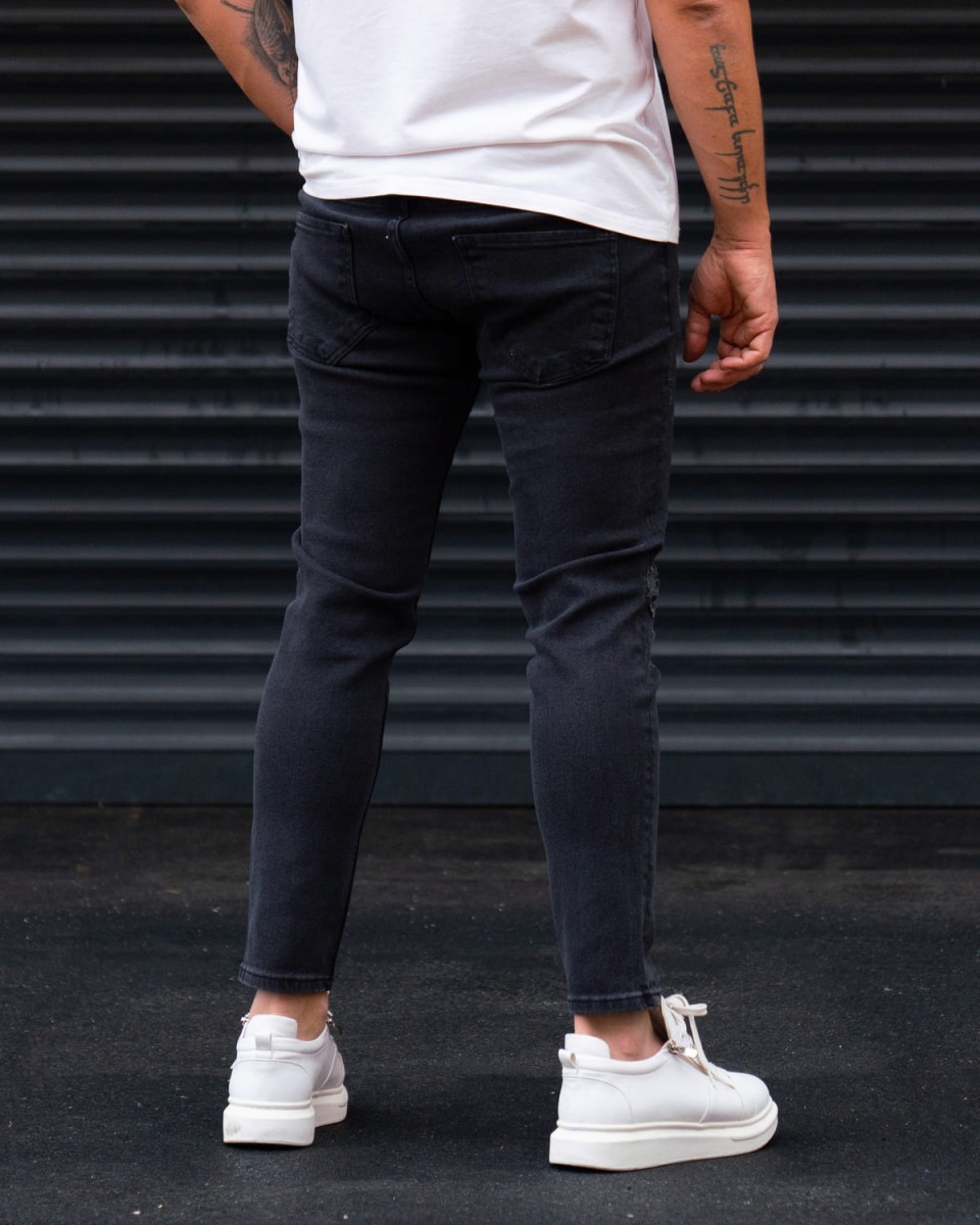 Jeans Slim fit Strappati Lavati Vintage in Nero | Martin Valen