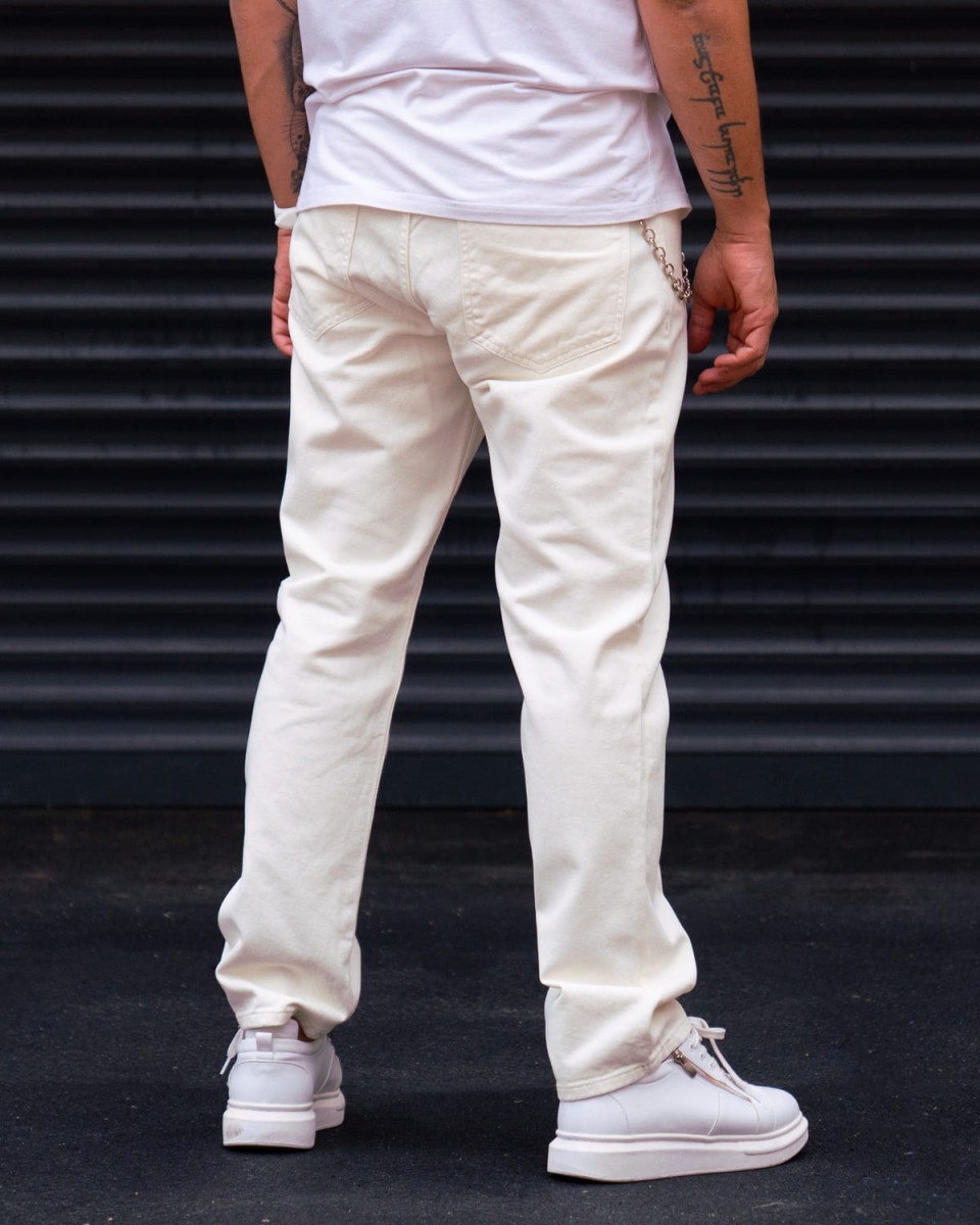 Baggy Fit Jeans in White with Chains | Martin Valen