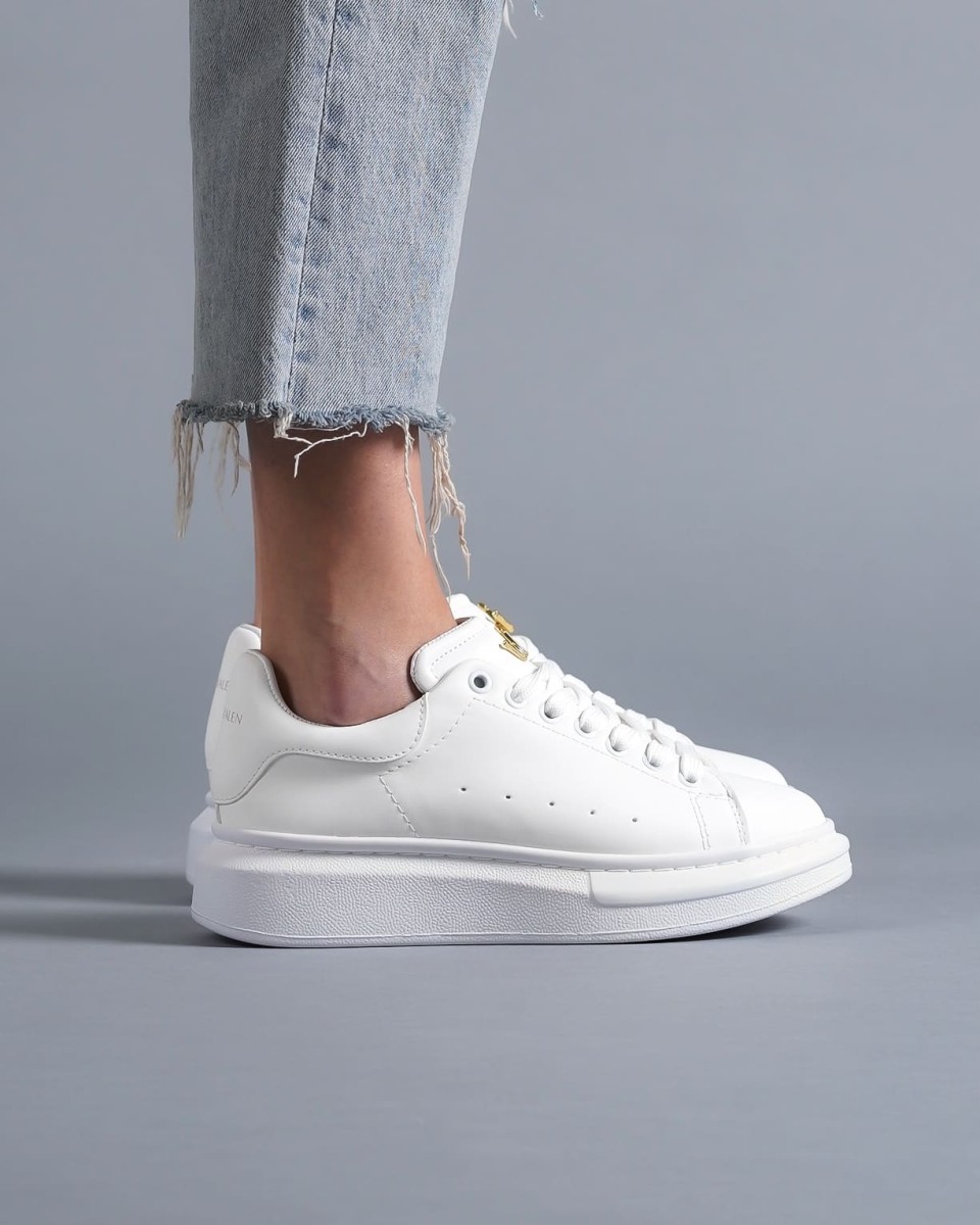 Women’s Chunky Sneakers with Gold Crown in Full White | Martin Valen