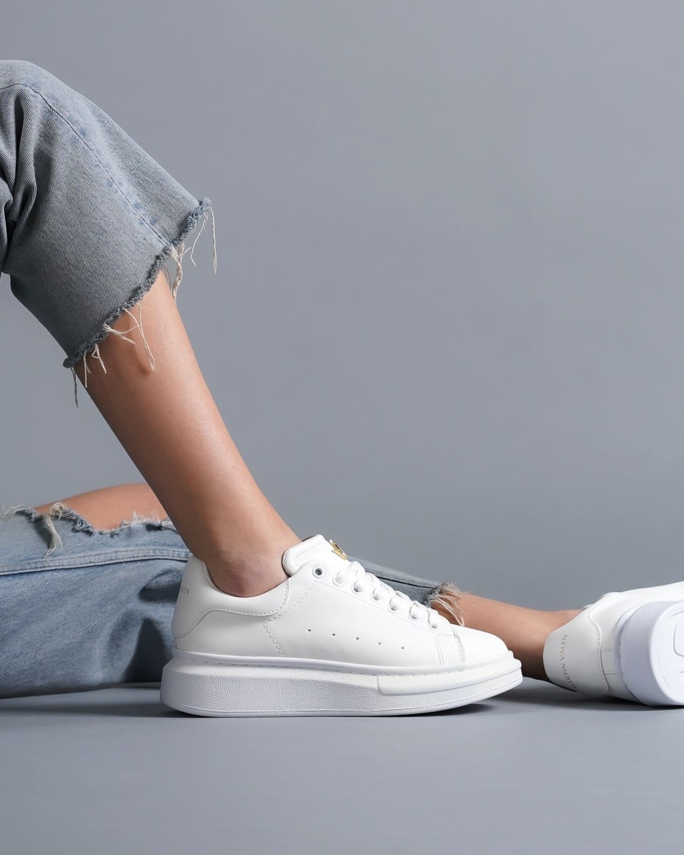 Damen Sneaker mit Hoher Sohle und Goldkrone in Weiß | Martin Valen