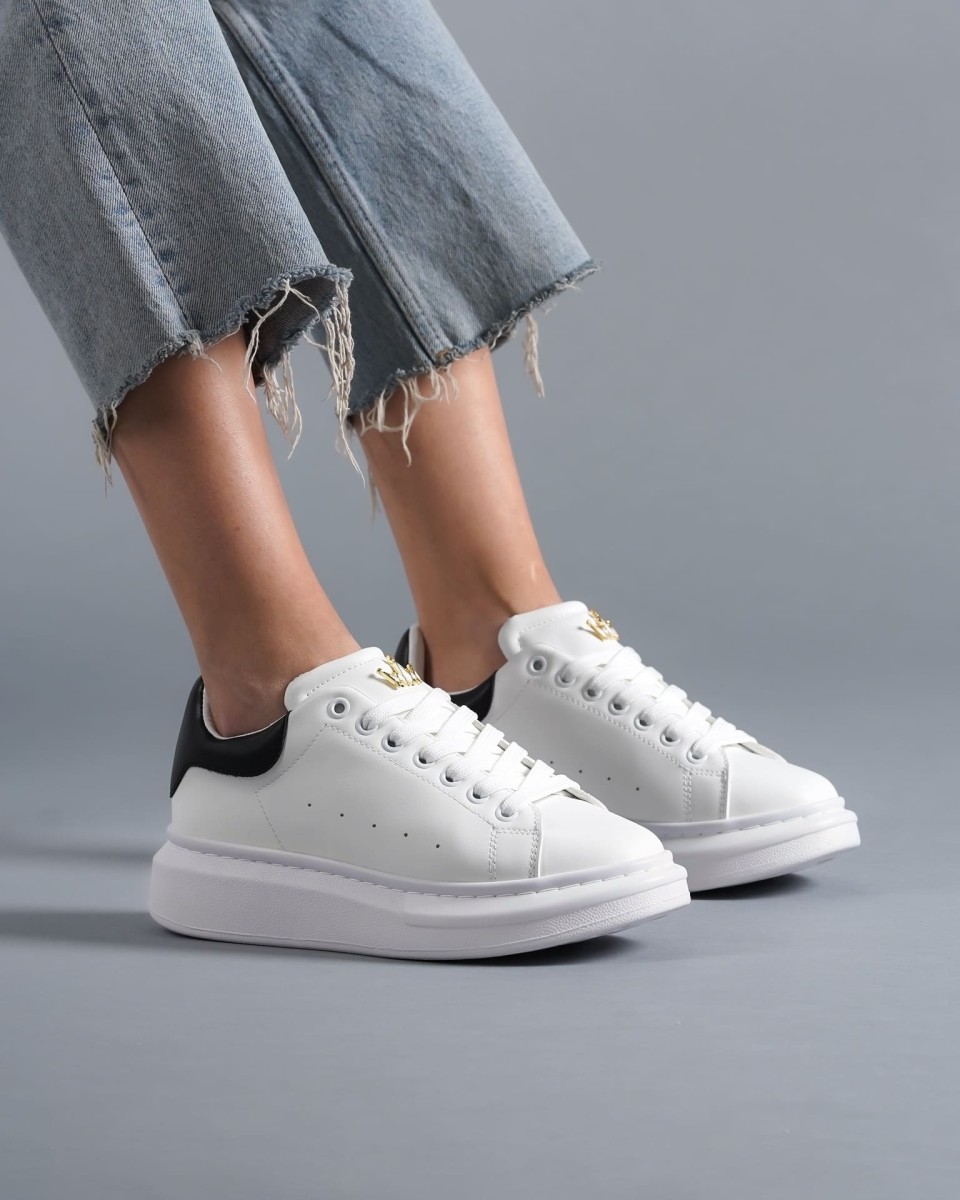 Women's Crowned Chunky Sneakers Shoes White-Black | Martin Valen