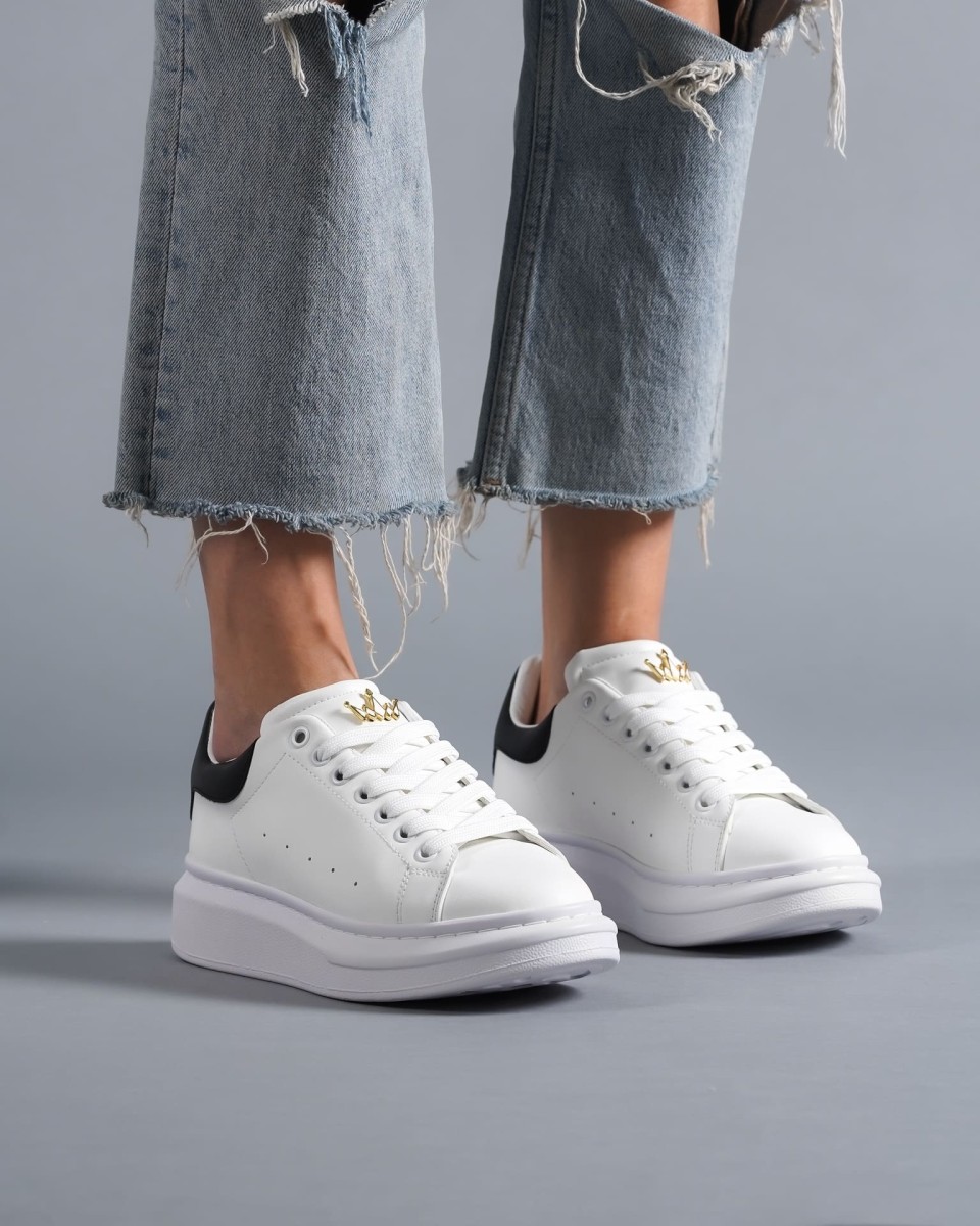 Women's Crowned Chunky Sneakers Shoes White-Black | Martin Valen