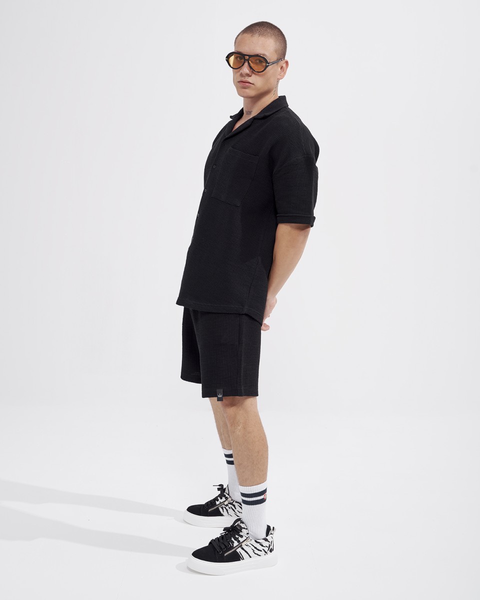 Мужской спортивный костюм с шортами в вафельном стиле цвета полуночного черного | Martin Valen
