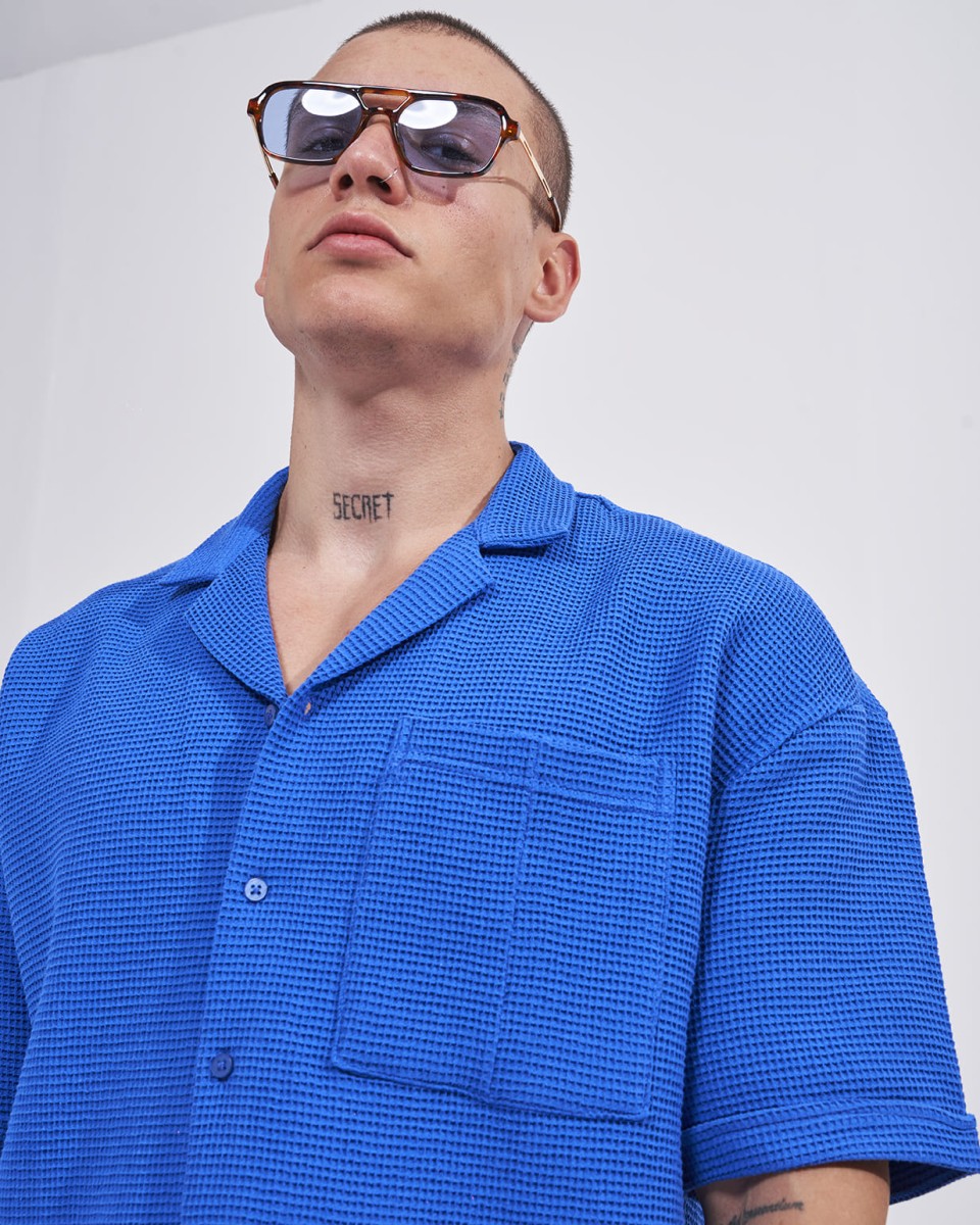 Мужской спортивный костюм с шортами в вафельном стиле саксовом синем | Martin Valen