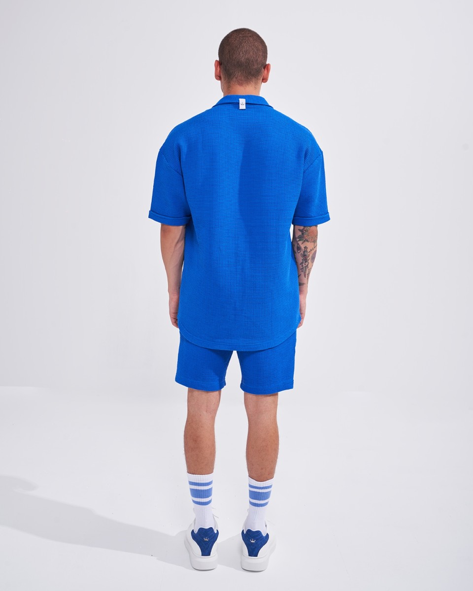 Ensemble de Survêtement pour Hommes en Gaufre avec Shorts en Bleu Sax | Martin Valen