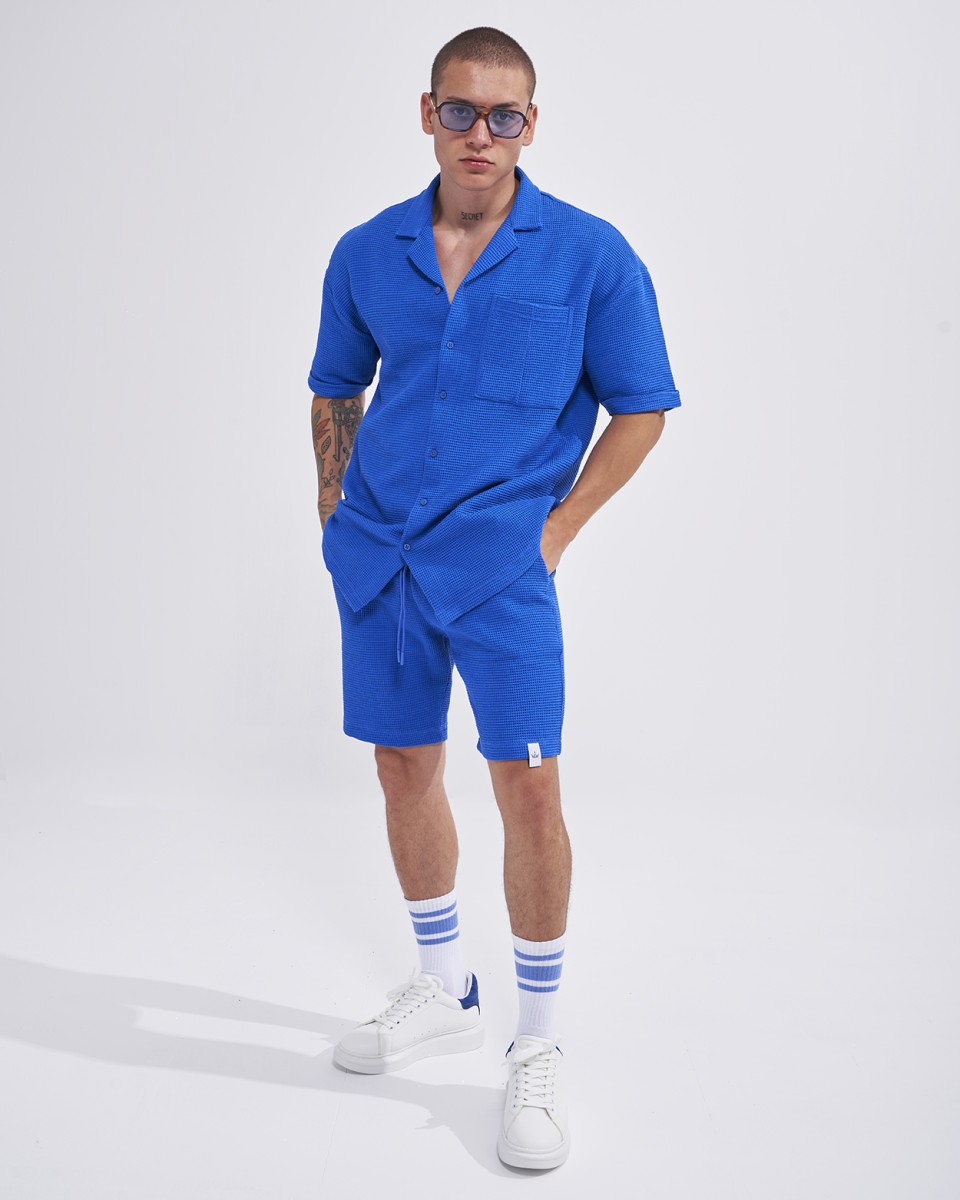 Conjunto de Chándal de Gofre para Hombre con Pantalones Cortos en Azul Saxo | Martin Valen