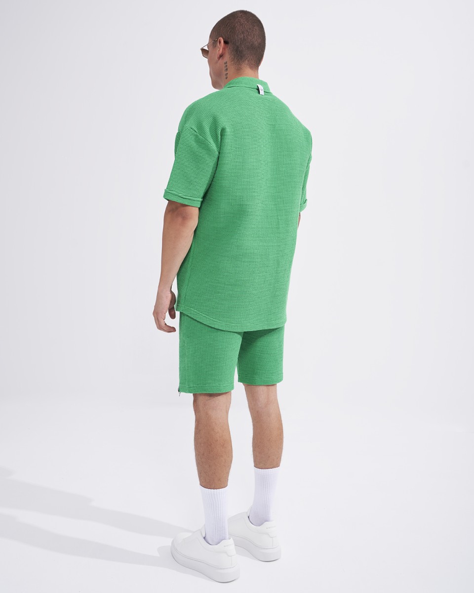Conjunto de Chándal de Gofre para Hombre con Pantalones Cortos en Verde Azulado | Martin Valen
