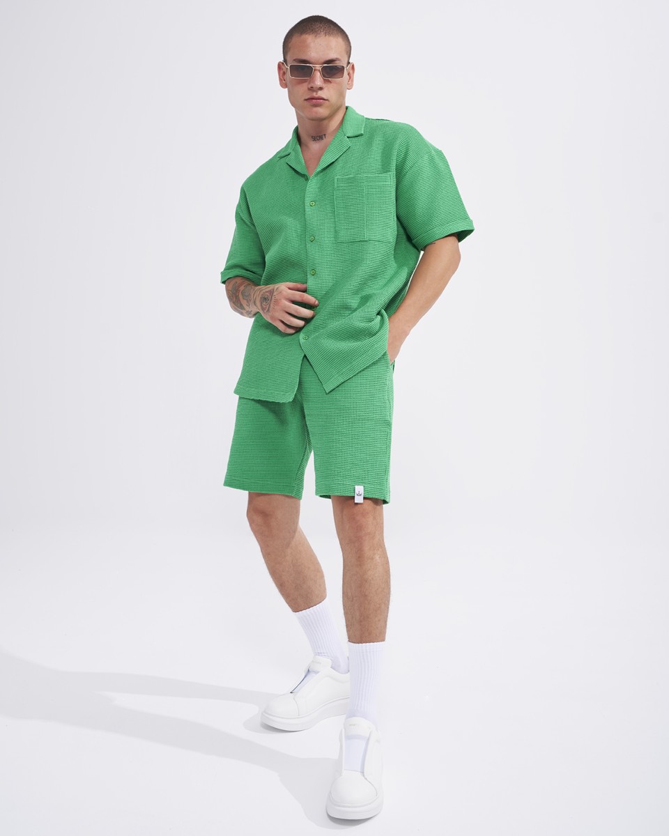 Conjunto de Chándal de Gofre para Hombre con Pantalones Cortos en Verde Azulado | Martin Valen