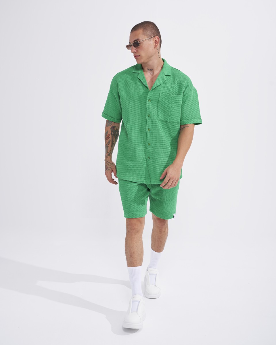 Men’s Waffle Tracksuit Set with Shorts in Green Teal | Martin Valen