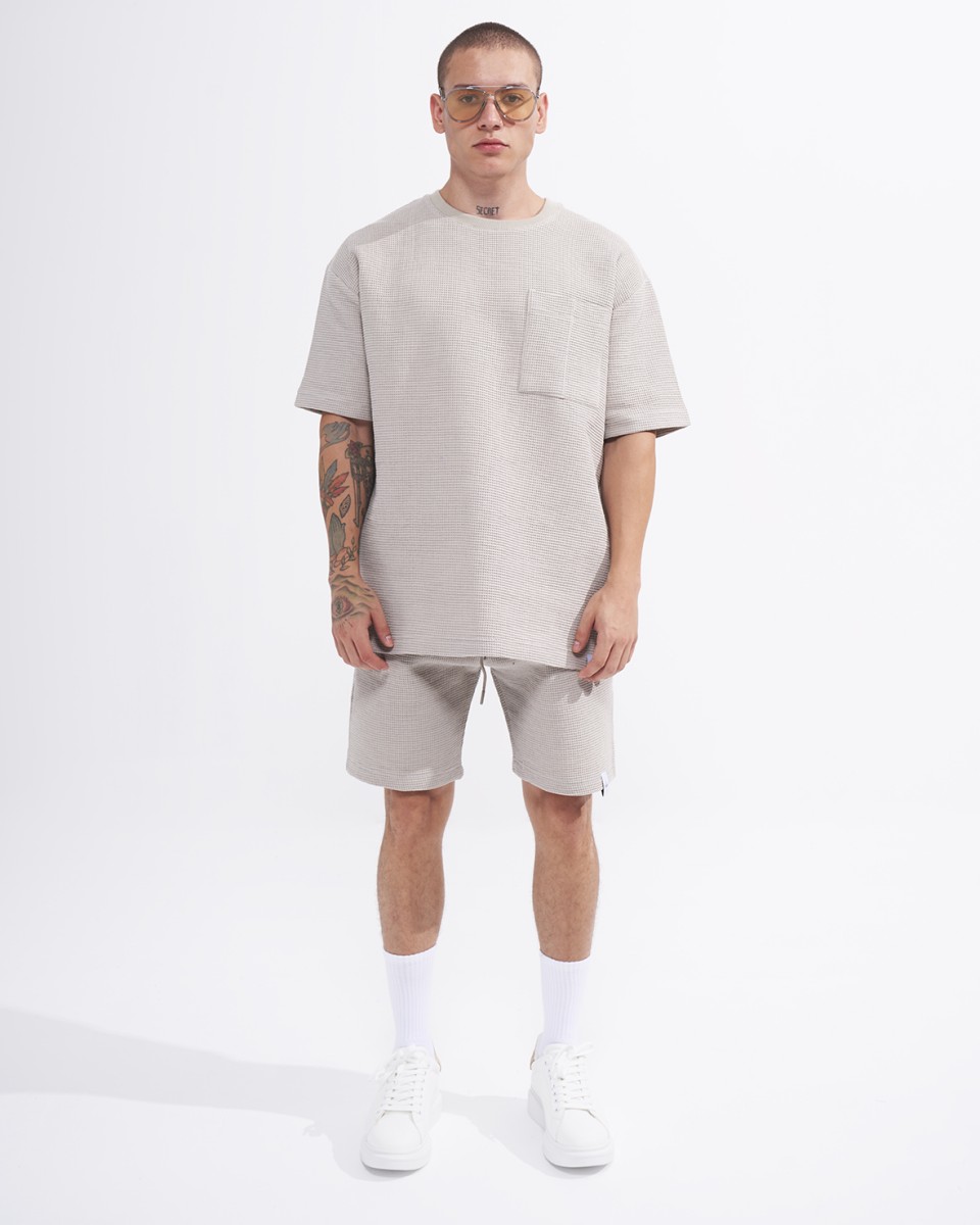 Men’s Waffle Tracksuit Set with Shorts in Light Grey | Martin Valen