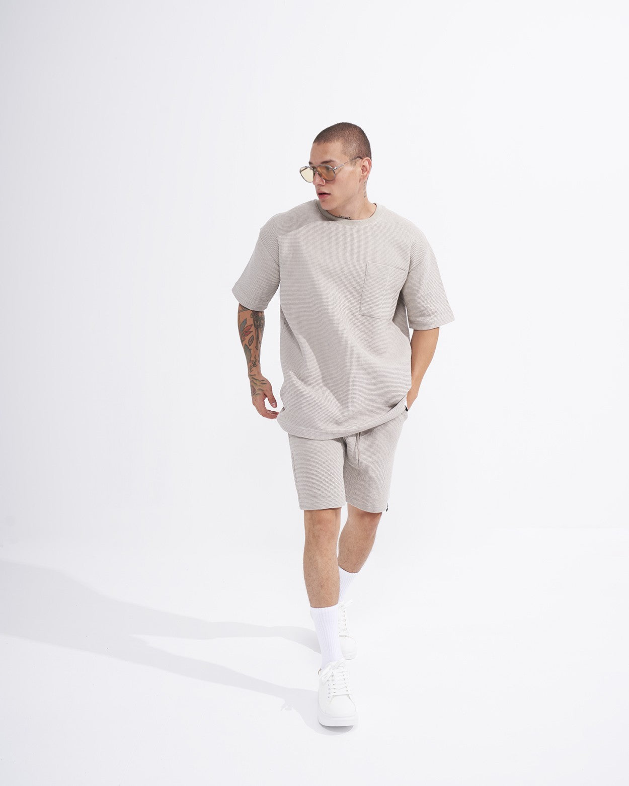 Sigilio QR-Code Oversize Weißes Hoodie Trainingsanzug Set | MV