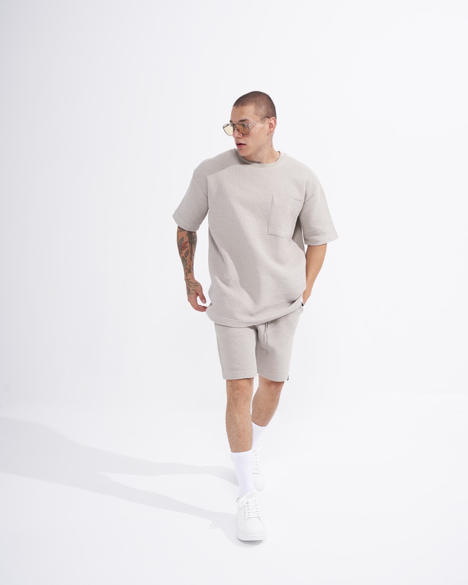 Men’s Waffle Tracksuit Set with Shorts in Light Grey | Martin Valen