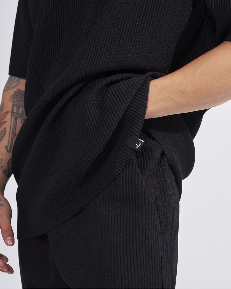 Conjunto de Camiseta y Pantalón de Chándal Acanalado para Hombre en Negro | Martin Valen