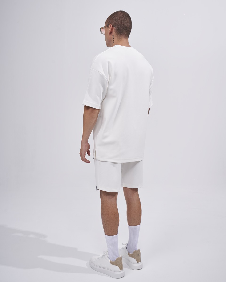 Men's Twill Short Tracksuit with Pocket Detail in White | Martin Valen