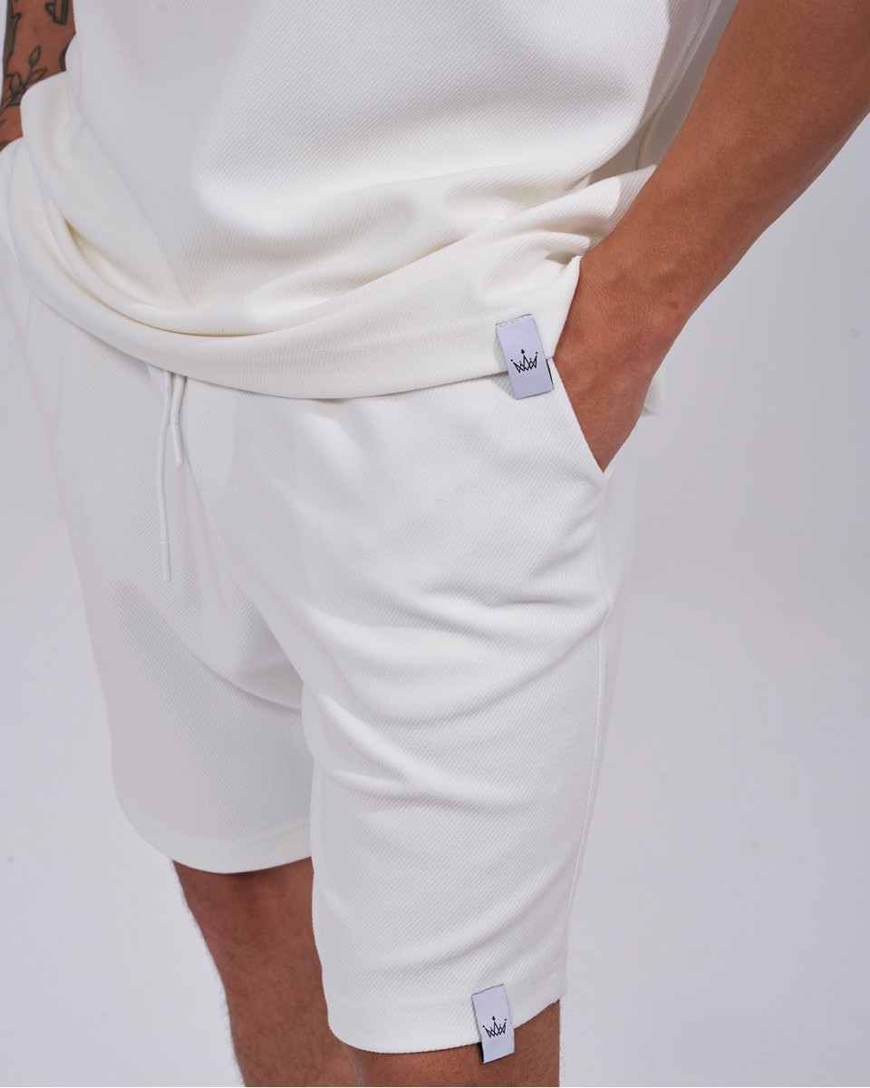Men's Twill Short Tracksuit with Pocket Detail in White | Martin Valen