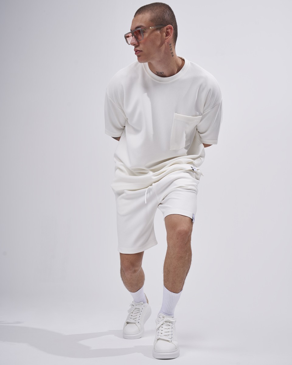 Herren-Twill-Short-Trainingsanzug mit Taschendetail in Weiß | Martin Valen