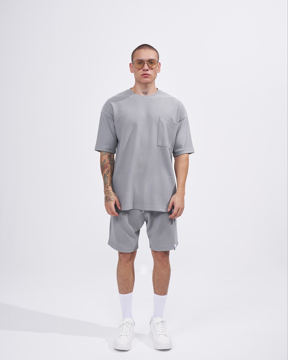 Men's Twill Short Tracksuit with Pocket Detail in Gray