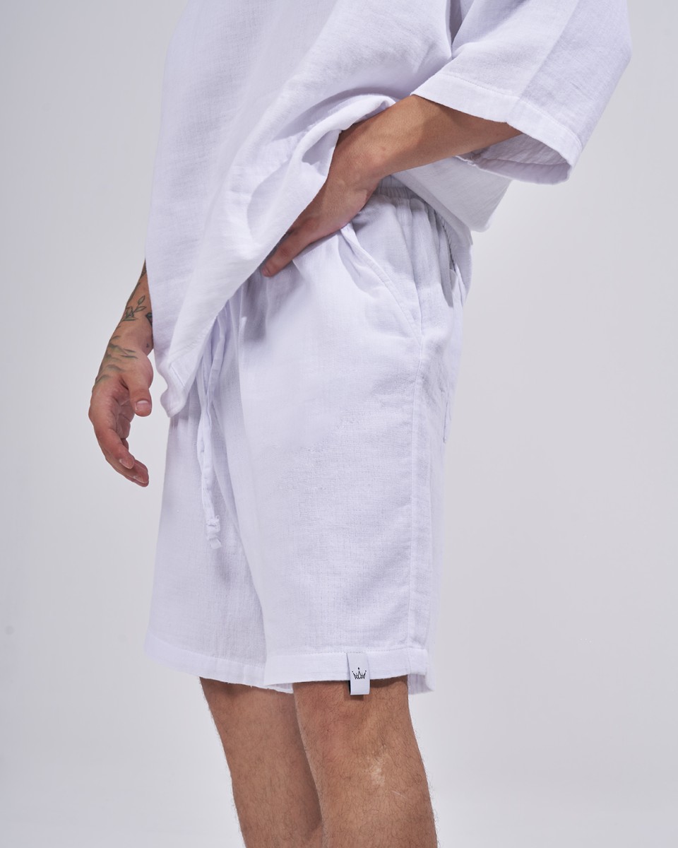 Men’s Oversized Tracksuit Set with Linen T-Shirt in White | Martin Valen