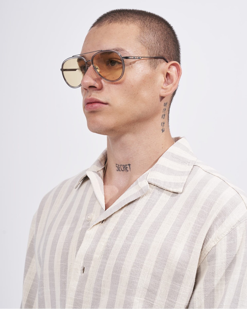 Men’s Oversized Vertical Striped Linen Shirt in Cream | Martin Valen