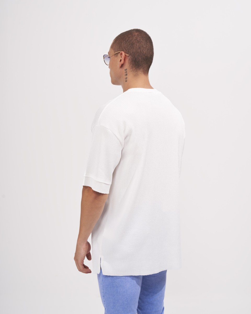 Heren Oversize Wafel T-shirt met Zakdetail in Wit | Martin Valen