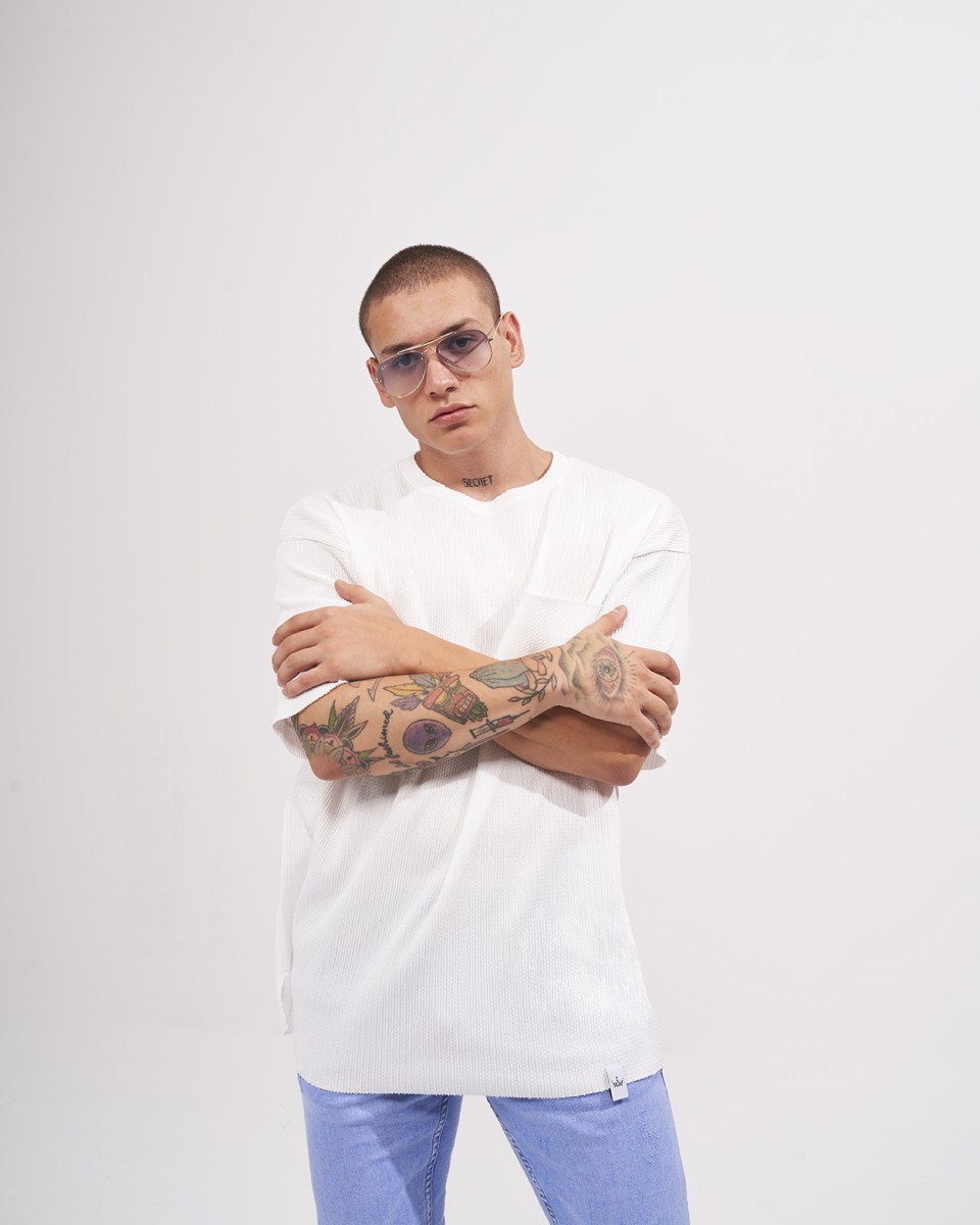 Men’s Oversized Waffle T-shirt with Pocket Detail in White | Martin Valen