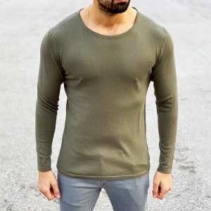 Herren Slim-Fit Sweater mit rundem Kragen in khaki - 3