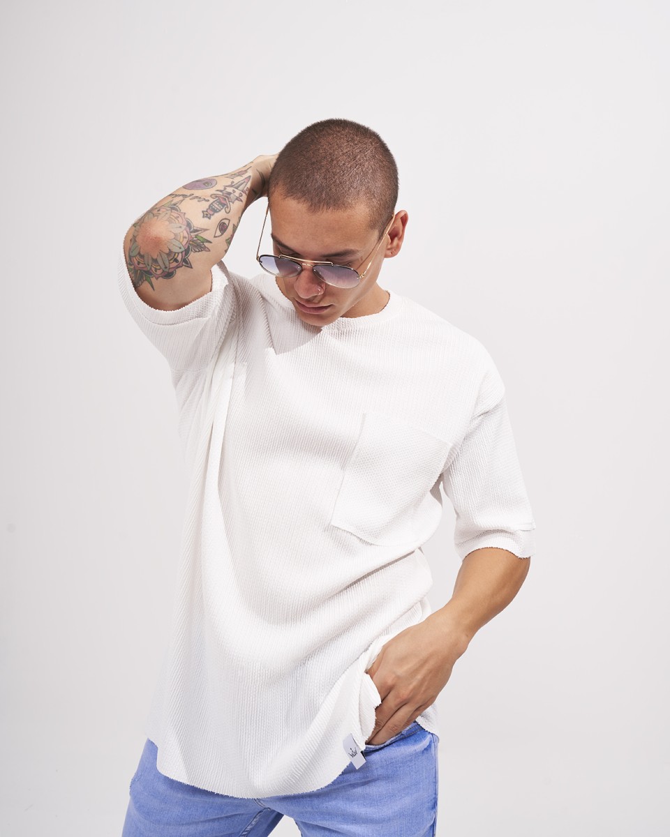 T-shirt Oversize para Hombre de Textura Gofre con Detalle de Bolsillo en Blanco | Martin Valen