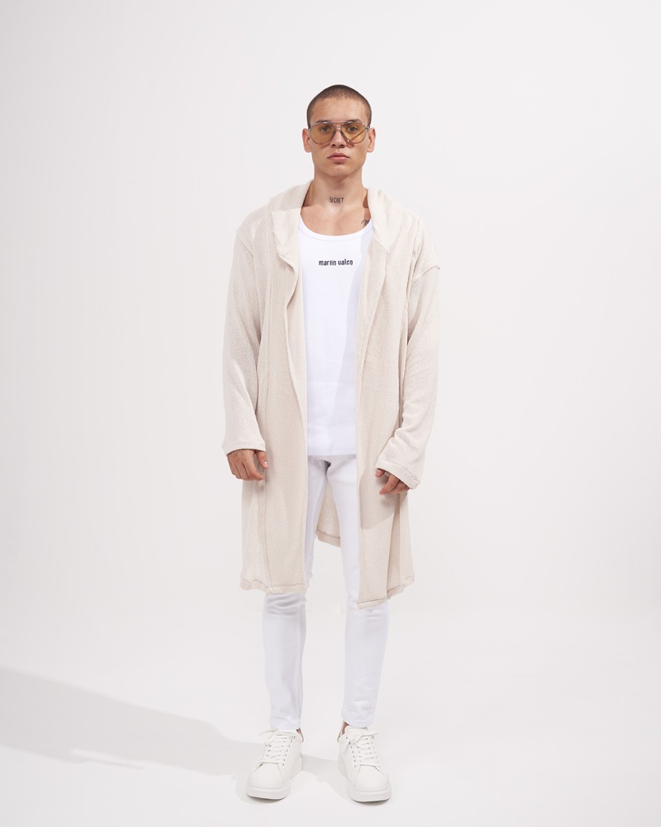 Men's Oversized Knitted Summer Cardigan in Creme