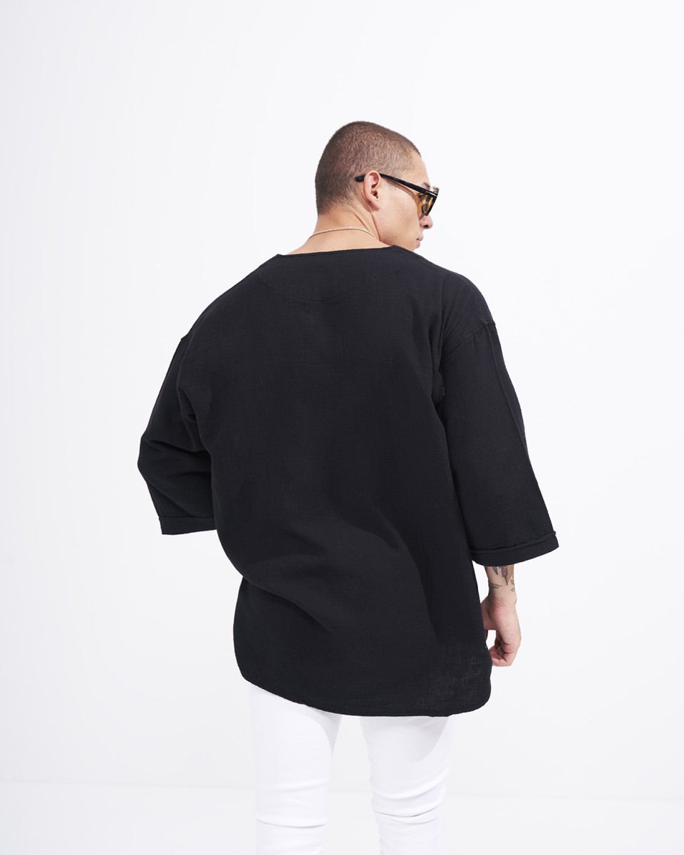 T-Shirt Oversize en Tissu de Lin Noir pour Hommes | Martin Valen