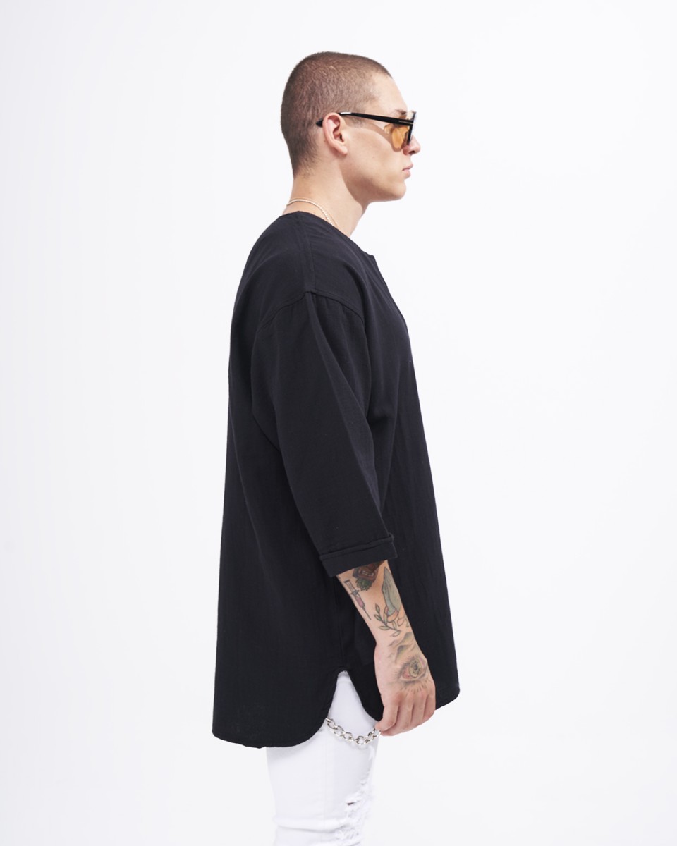 Men's Linen Fabric Oversized Black T-shirt | Martin Valen