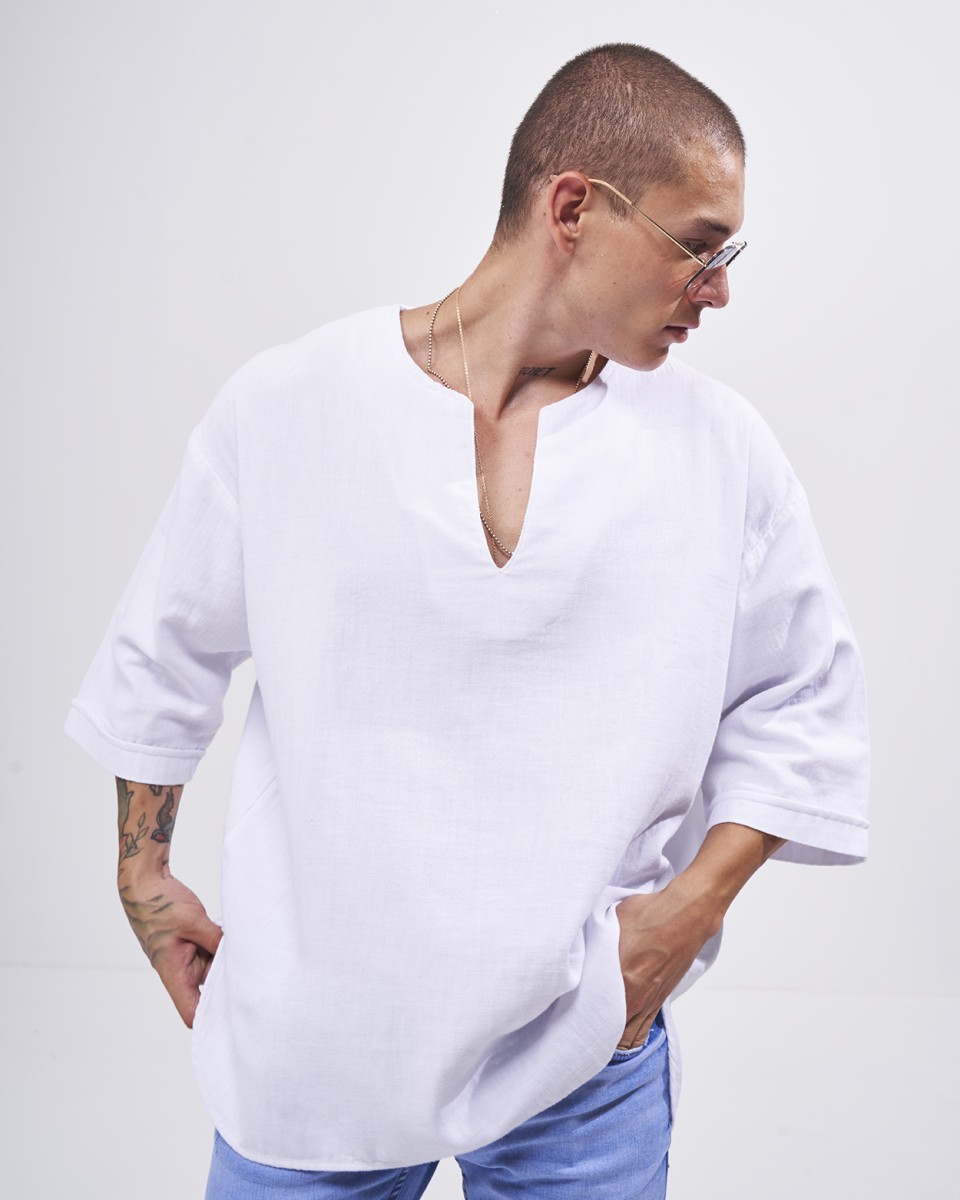 T-Shirt Oversize en Tissu de Lin Blanc pour Hommes | Martin Valen