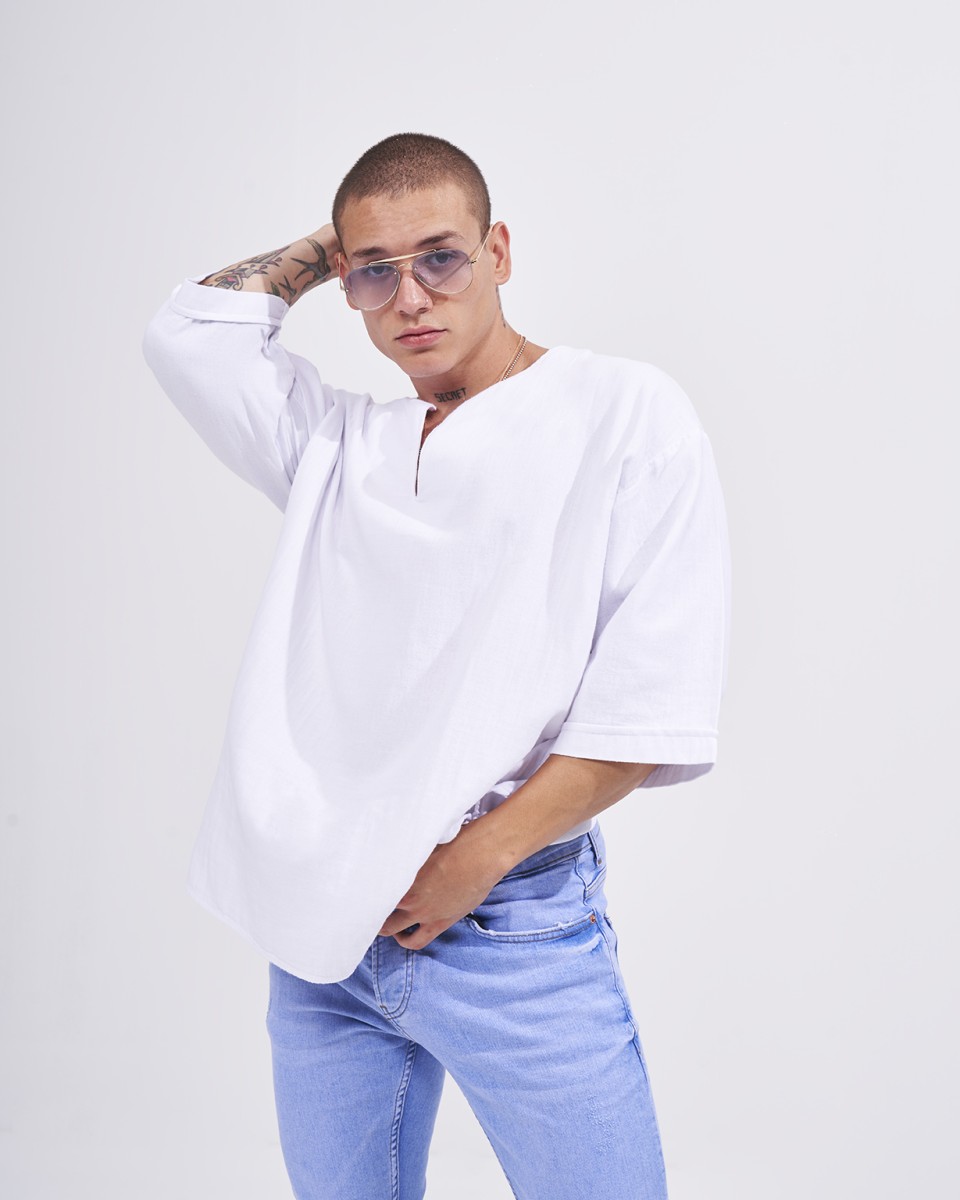 T-Shirt Oversize en Tissu de Lin Blanc pour Hommes | Martin Valen
