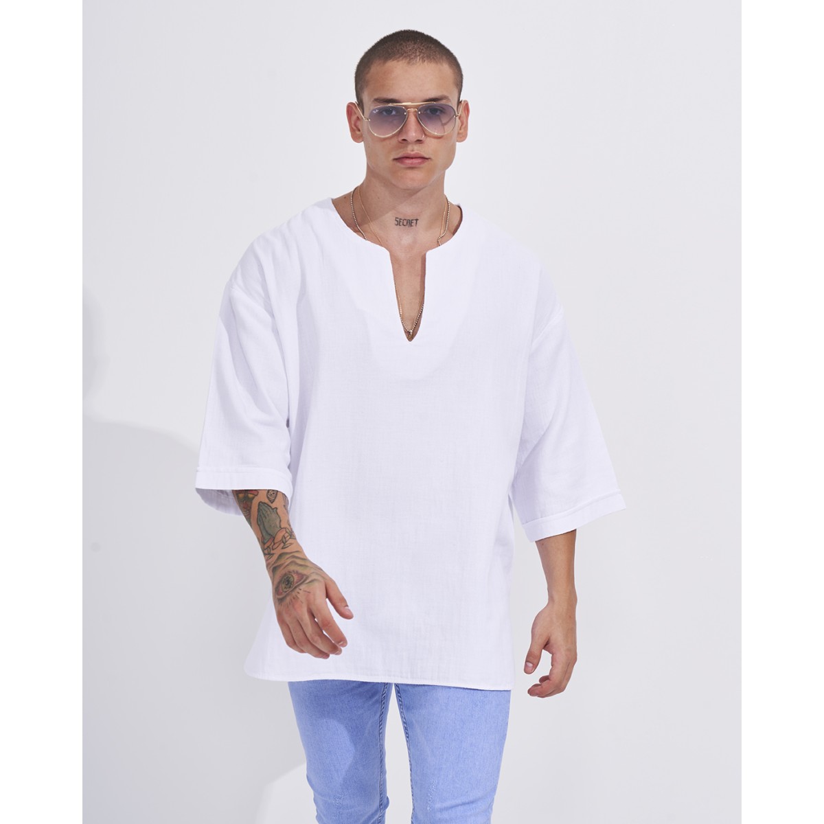 Men's Linen Fabric Oversize White T-shirt | Martin Valen
