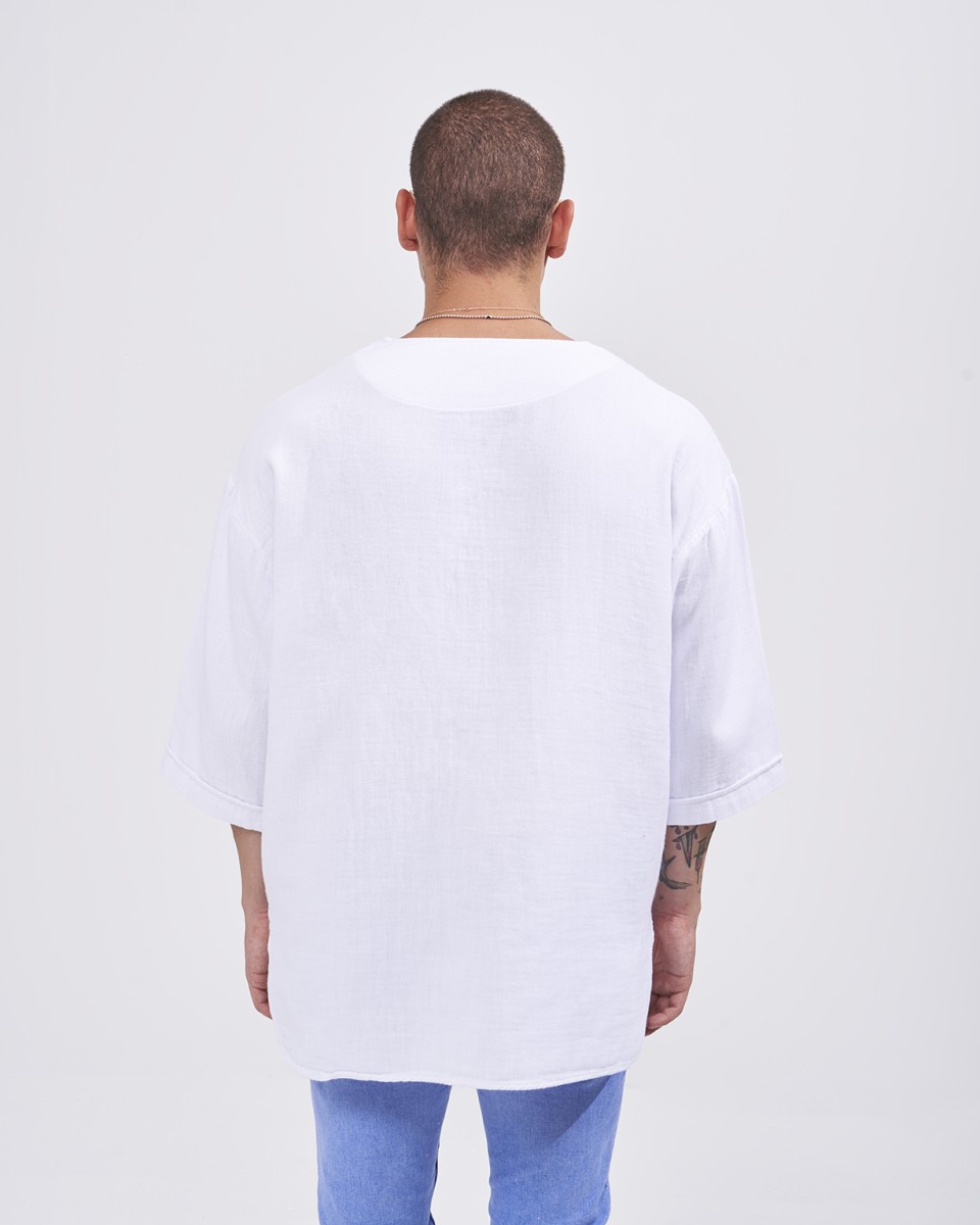 T-shirt Oversize in Tessuto di Lino Bianca da Uomo | Martin Valen