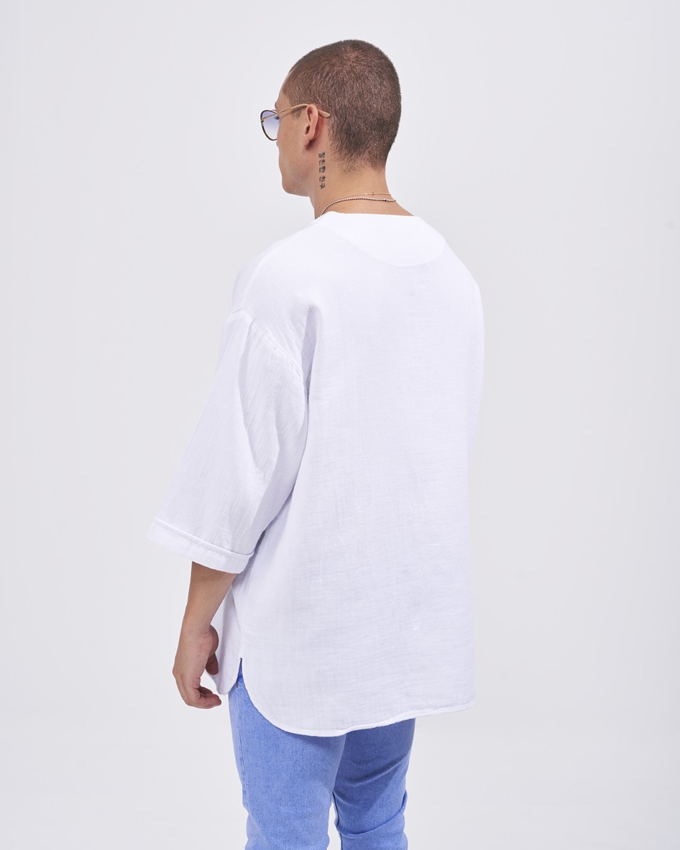 Men's Linen Fabric Oversized White T-shirt | Martin Valen