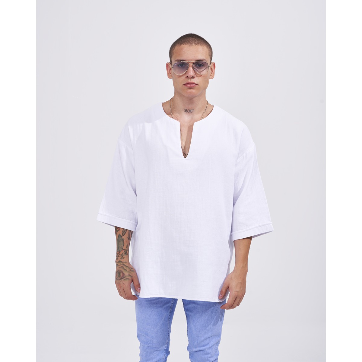Herren Leinen Stoff Oversize Weißes T-Shirt | Martin Valen