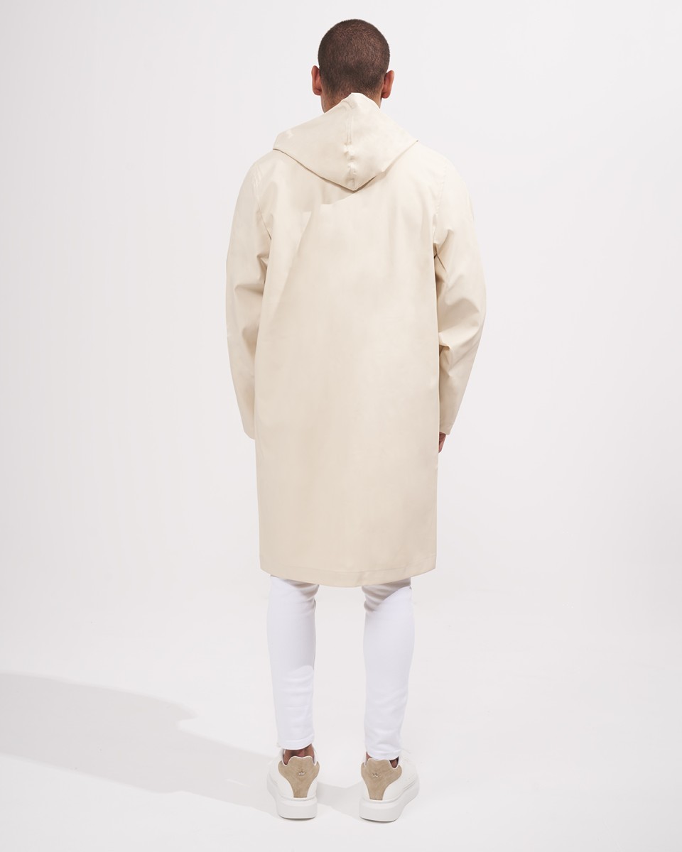 Men's Oversized Hooded Ecru Leather Raincoat | Martin Valen
