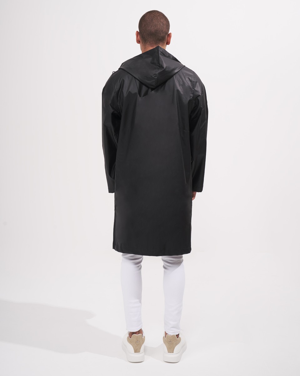 Impermeable Oversize de Cuero Negro con Capucha para Hombres | Martin Valen
