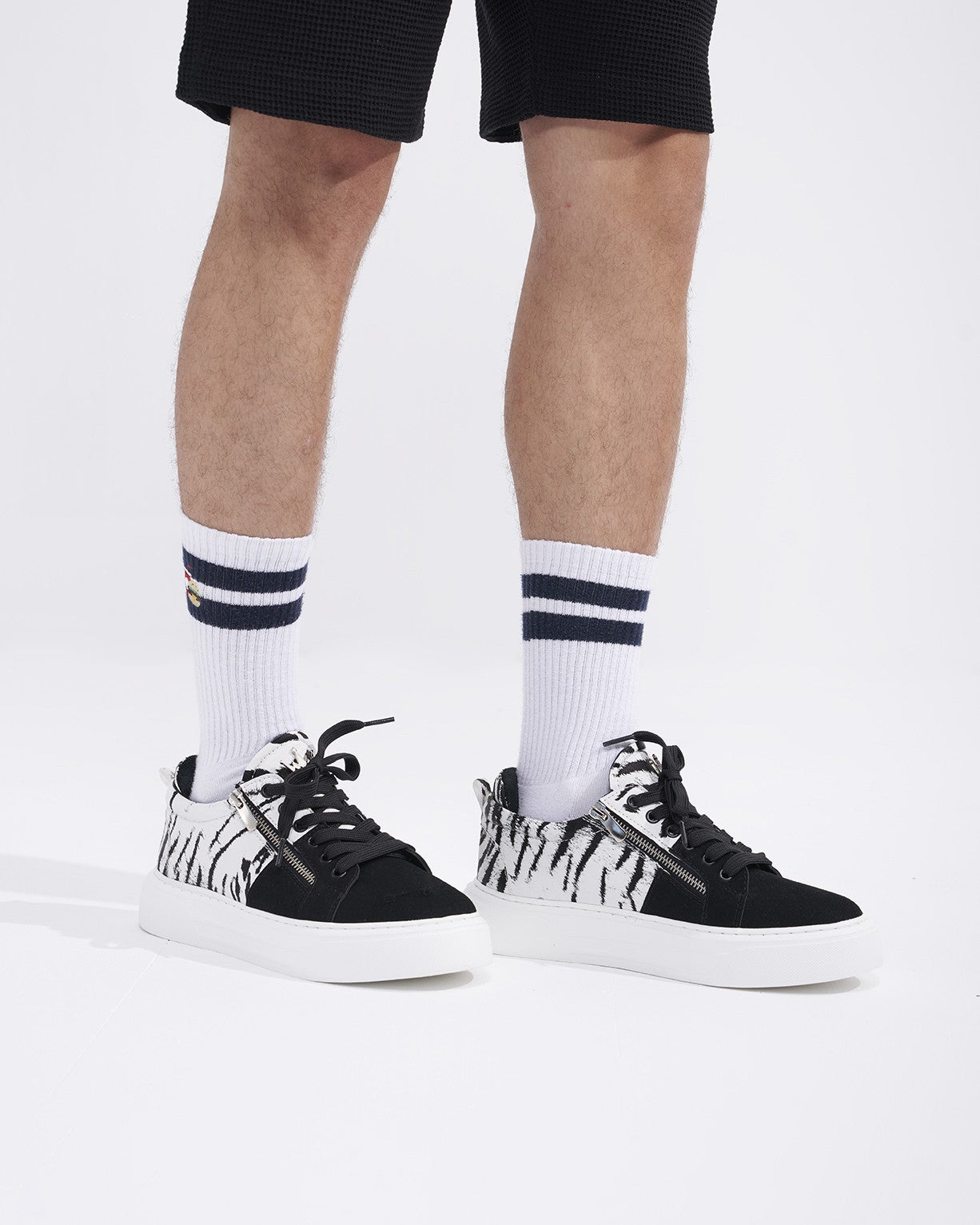 Duo Zipped Custom Sneakers Black White