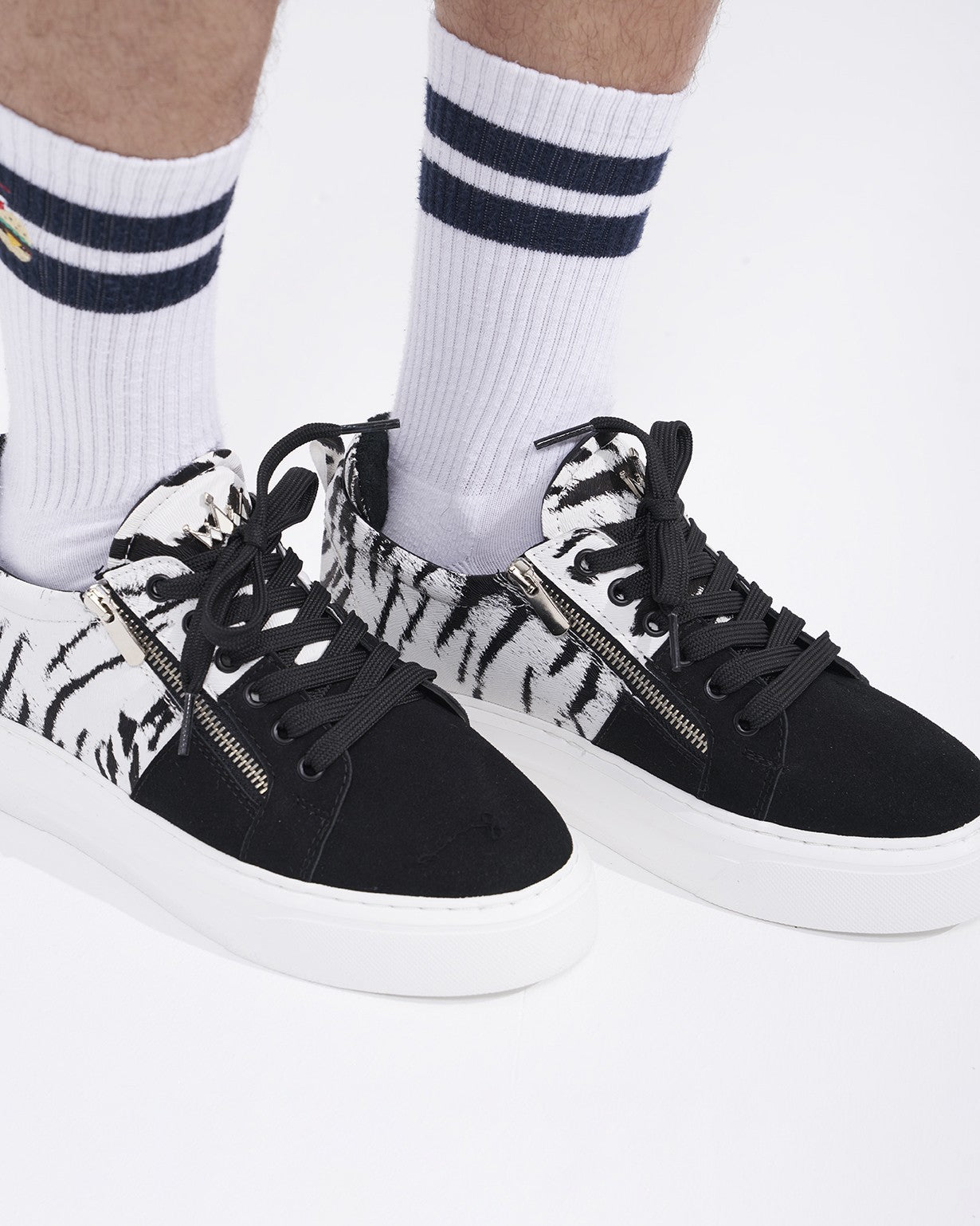 Duo Zipped Custom Sneakers Black White