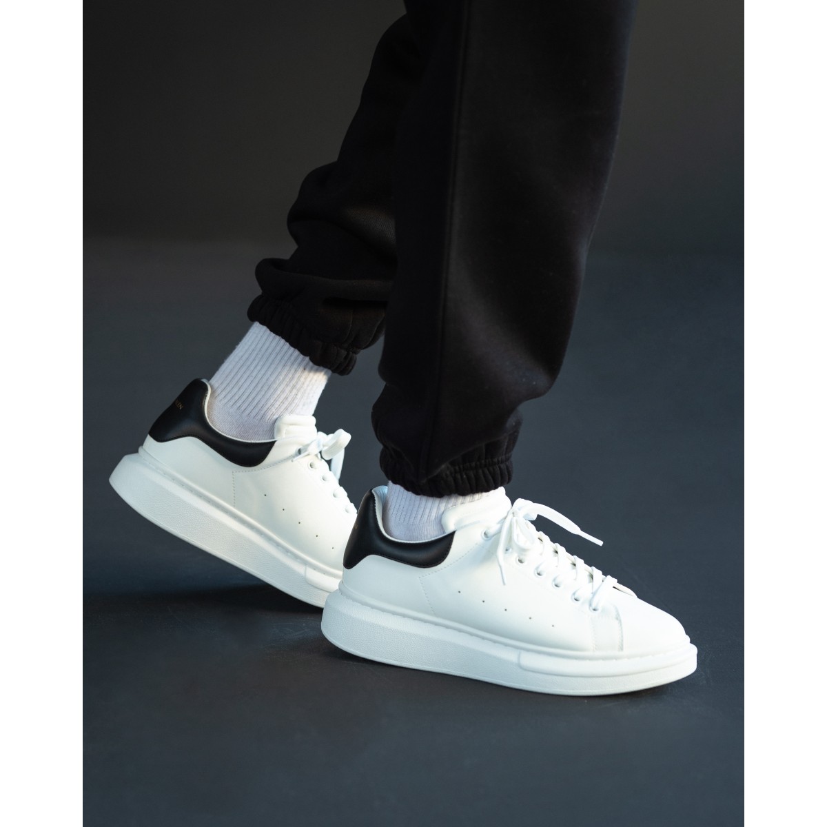 Plateforme Sneakers Basket Blanc-Noir