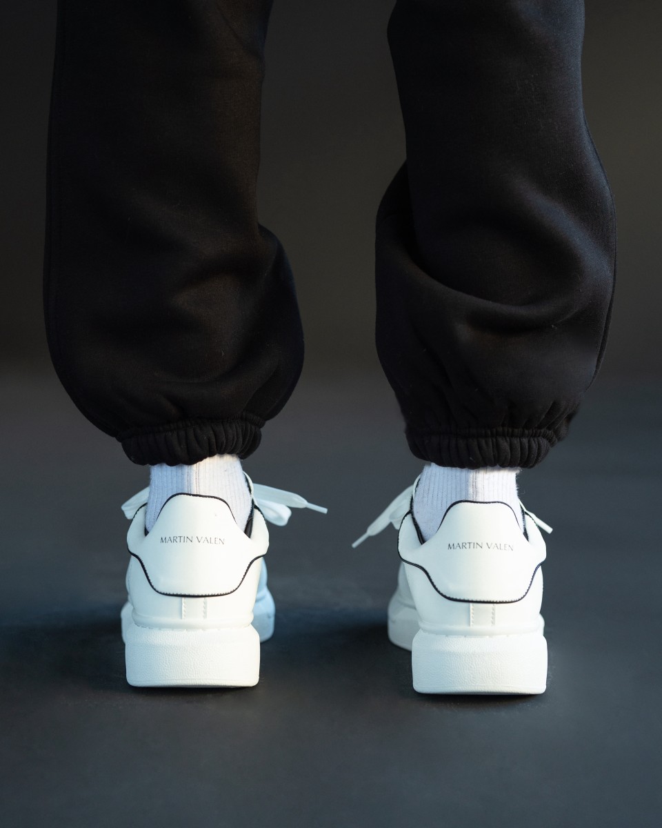 Tênis Sola Alto Sneakers Masculino com Linha Preta Branco | Martin Valen